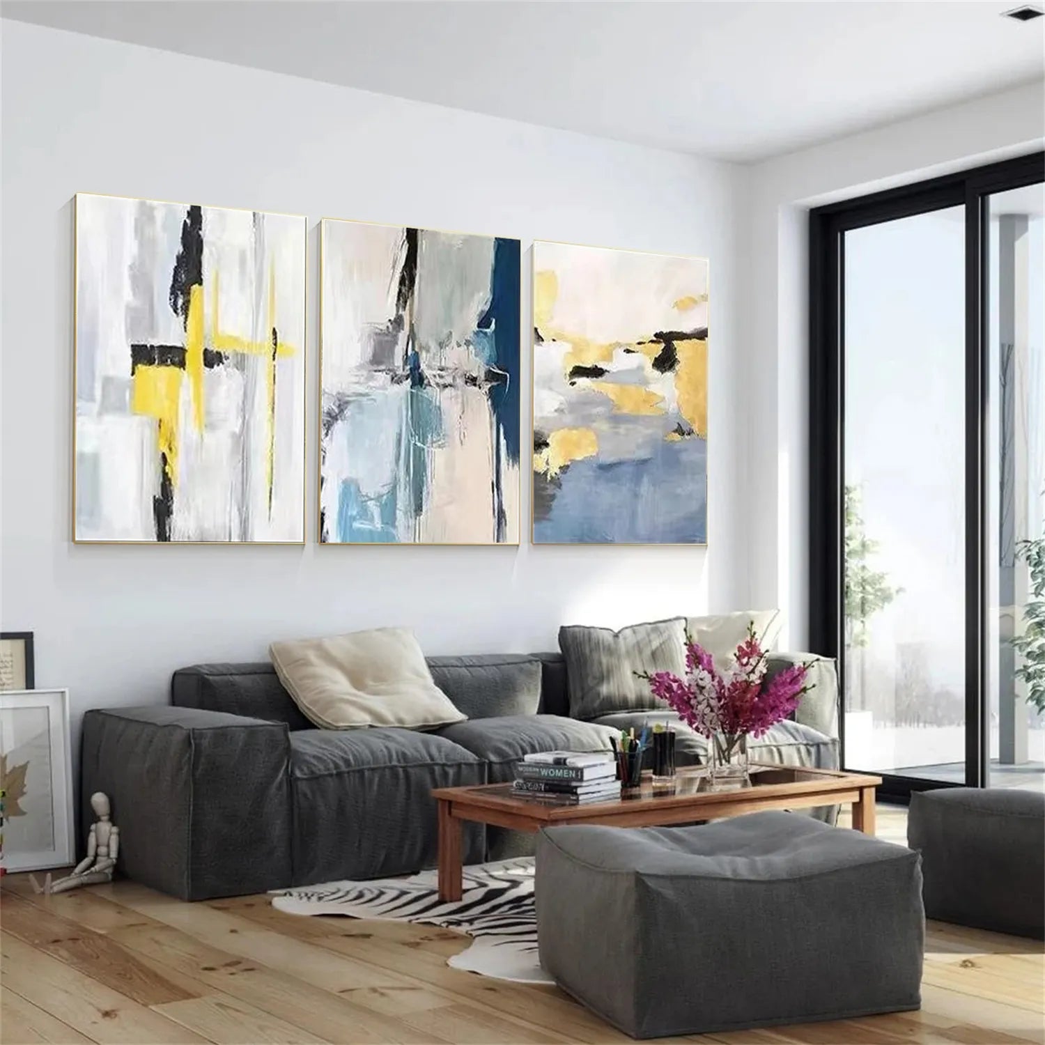 Abstract Painting Set of 3 - Modern Wall Art Canvas Prints for Living Room, Bedroom & Office Decor | #AB222