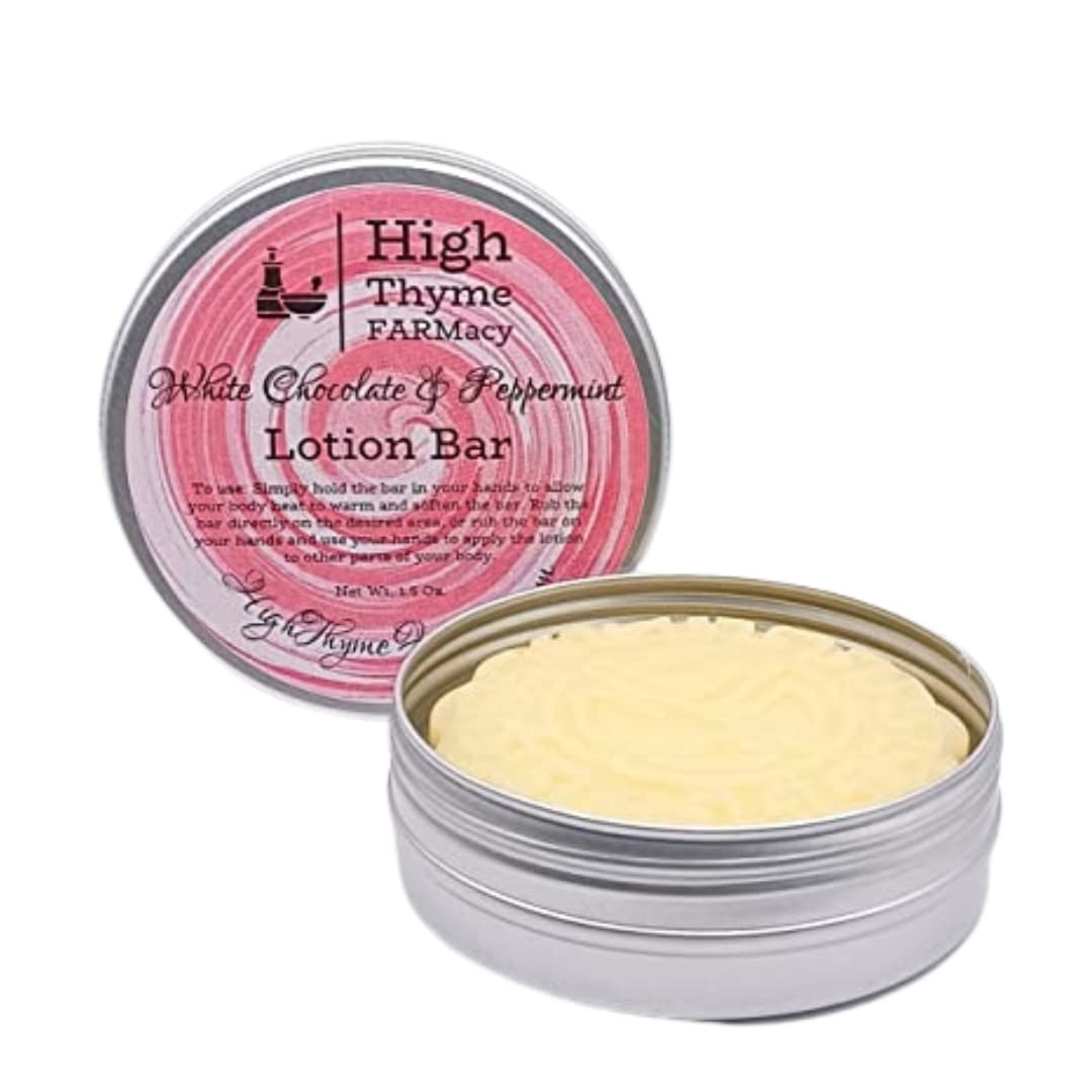 White Chocolate & Peppermint Moisturizing Lotion Bar 1.5oz - Hydrating Waterless Solid Lotion for Dry Skin - Perfect for Handbags, Travel & Winter Skincare
