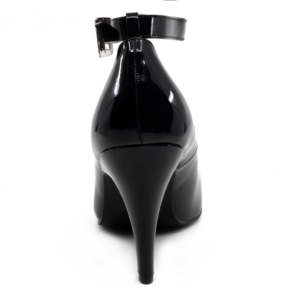 Ellie Shoes Women's 4D Wide Fit Patent Leather Ankle Strap Pumps - Comfortable Dress Shoes for Work, Office & Special Occasions