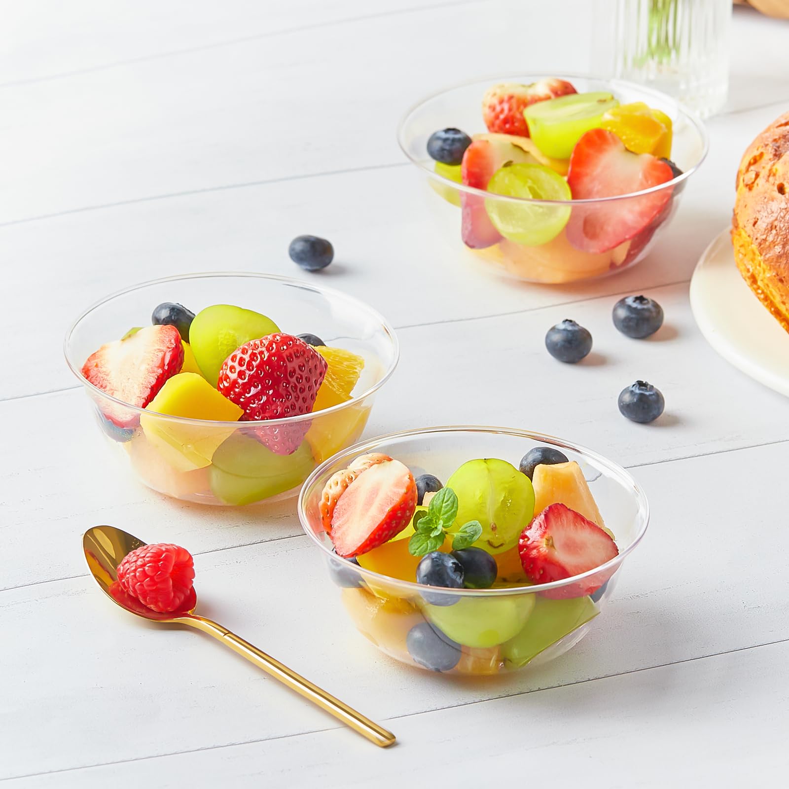 10 oz Clear Plastic Bowls 60 Pack - Small Disposable Salad Bowls for Ice Cream, Fruit, Desserts, Snacks & Party Serving - Perfect for Catering, Picnics, BBQs & Events