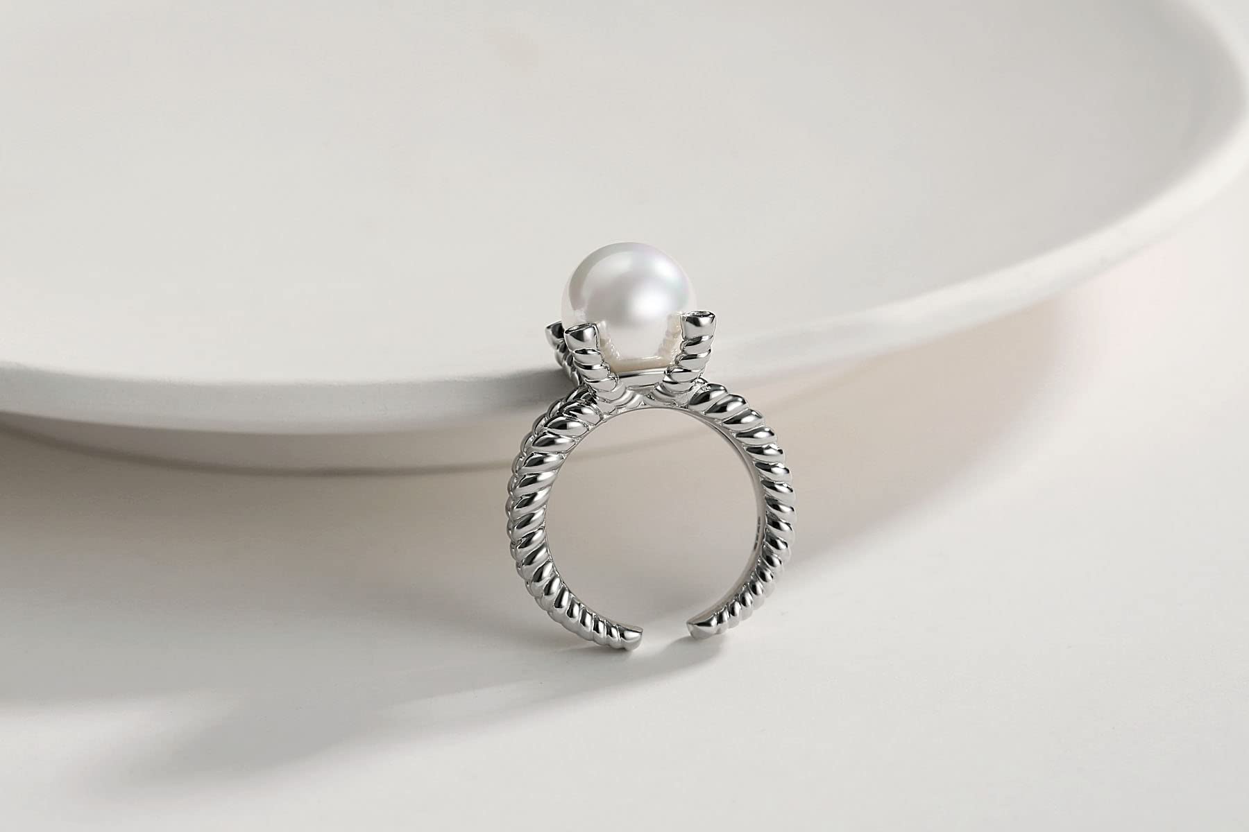 14K Gold Plated Sterling Silver Pearl Ring for Women - Elegant Double Spiral Wrap Eternity Statement Jewelry - Perfect for Weddings, Anniversaries & Special Occasions