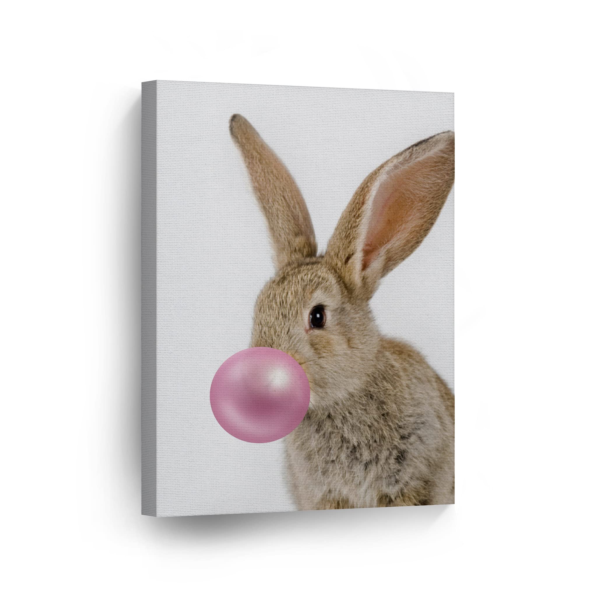Smile Art Design Bunny Rabbit Canvas Print - Pink Bubble Gum Animal Wall Art for Kids Nursery, Ready to Hang (12x8 inches) | Made in USA | Perfect for Baby Room Decor, Birthday Gifts & Playroom Wall Decor