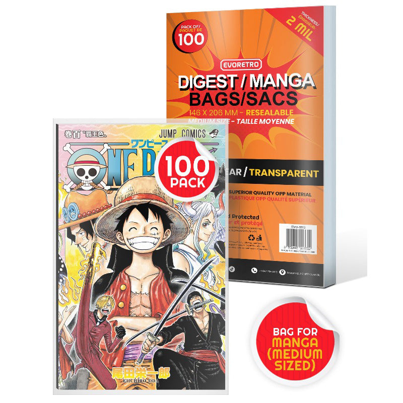 Evoretro Clear Resealable Bags for Comics, Manga & Collectibles - Perfect for Storage, Protection & Organization of Digest Books, Comic Collections & Trading Cards