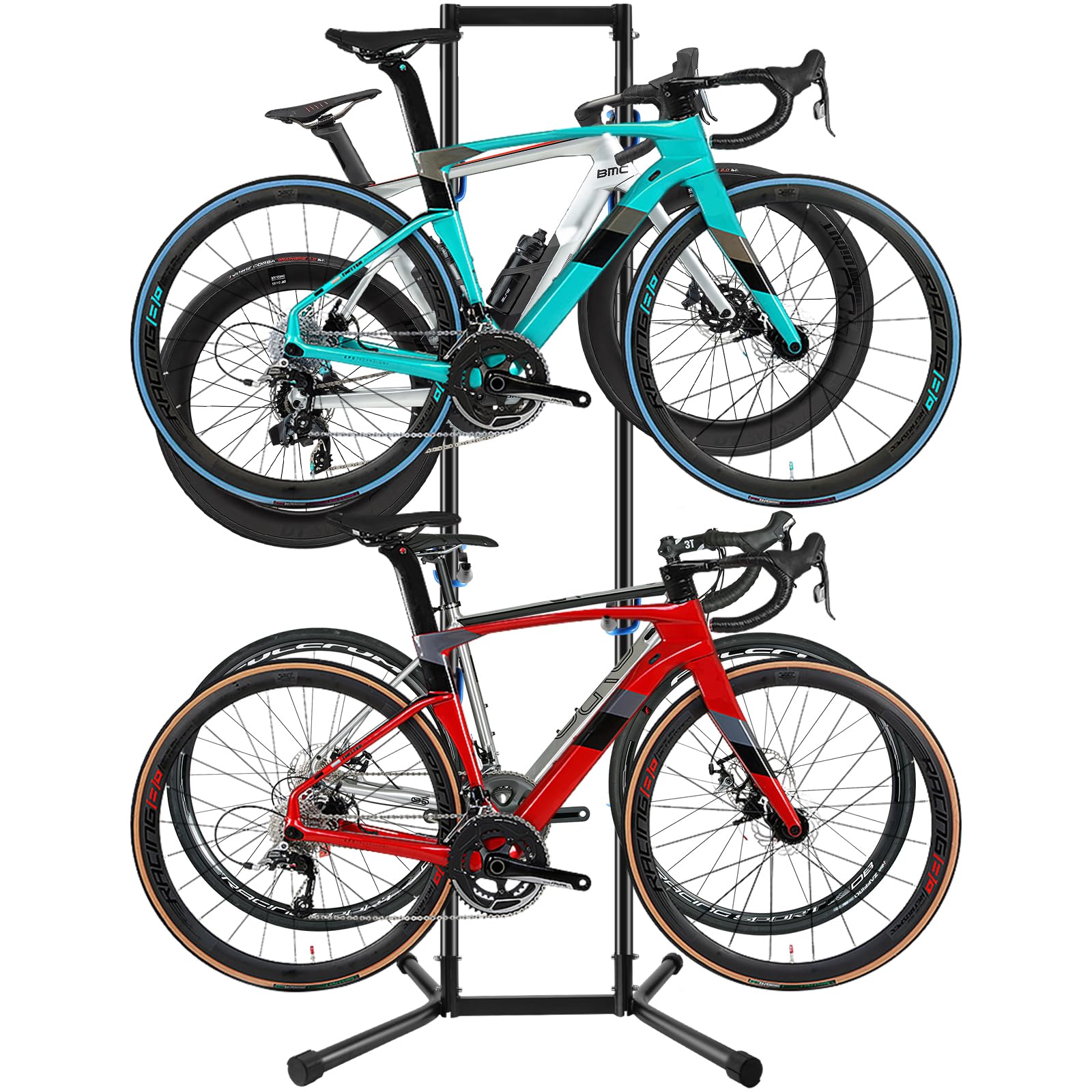 Heavy Duty Freestanding Bike Storage Rack for Garage - Holds 4 Bikes Up to 240lbs, Adjustable Arms Vertical Bike Stand for MTB & Road Bikes - Space Saving Gravity Bike Holder for Indoor Cycling Storage & Organization