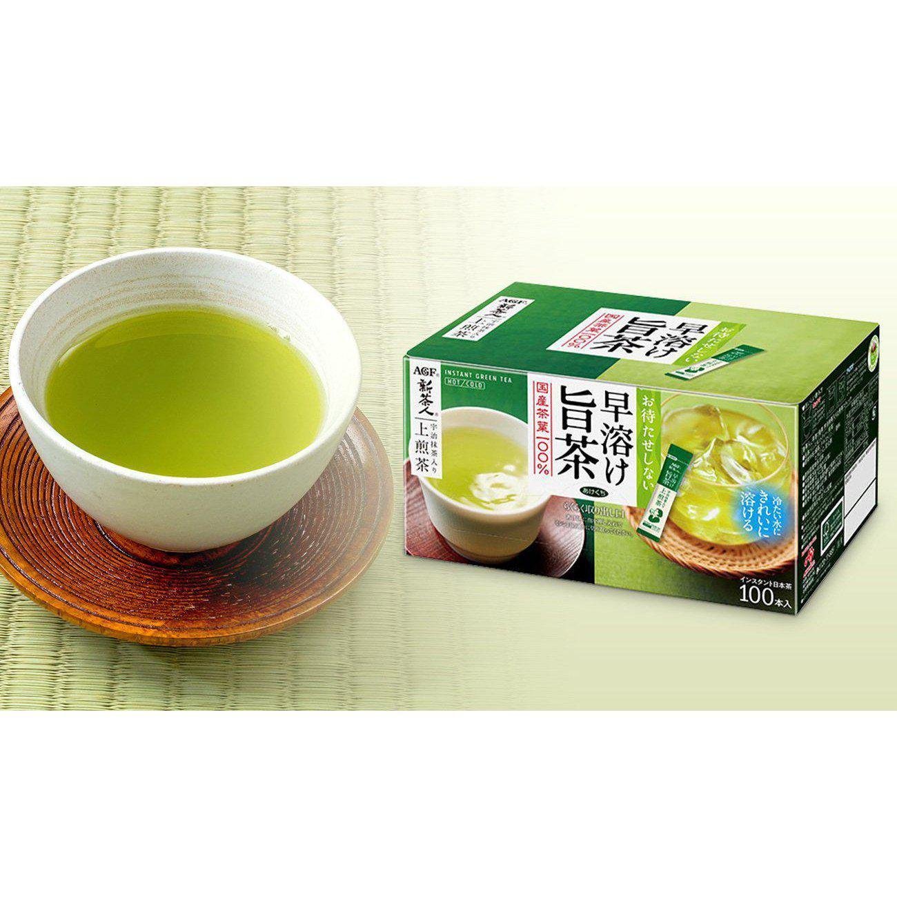 AGF Instant Powdered Sencha Green Tea with Uji Matcha - 100 Sticks Pack | Premium Japanese Tea for Energy Boost & Relaxation | Perfect for Office, Travel & Home Use