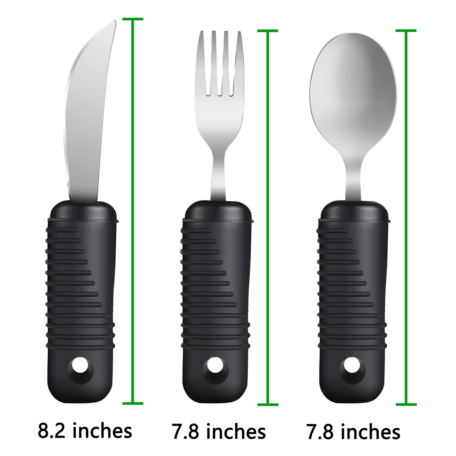 YPC Adaptive Utensils Set - Easy Grip Silverware for Adults & Seniors with Arthritis, Tremors or Parkinson's (3-Piece Fork, Spoon & Rocker Knife) - Ideal for Assisted Eating & Daily Independence
