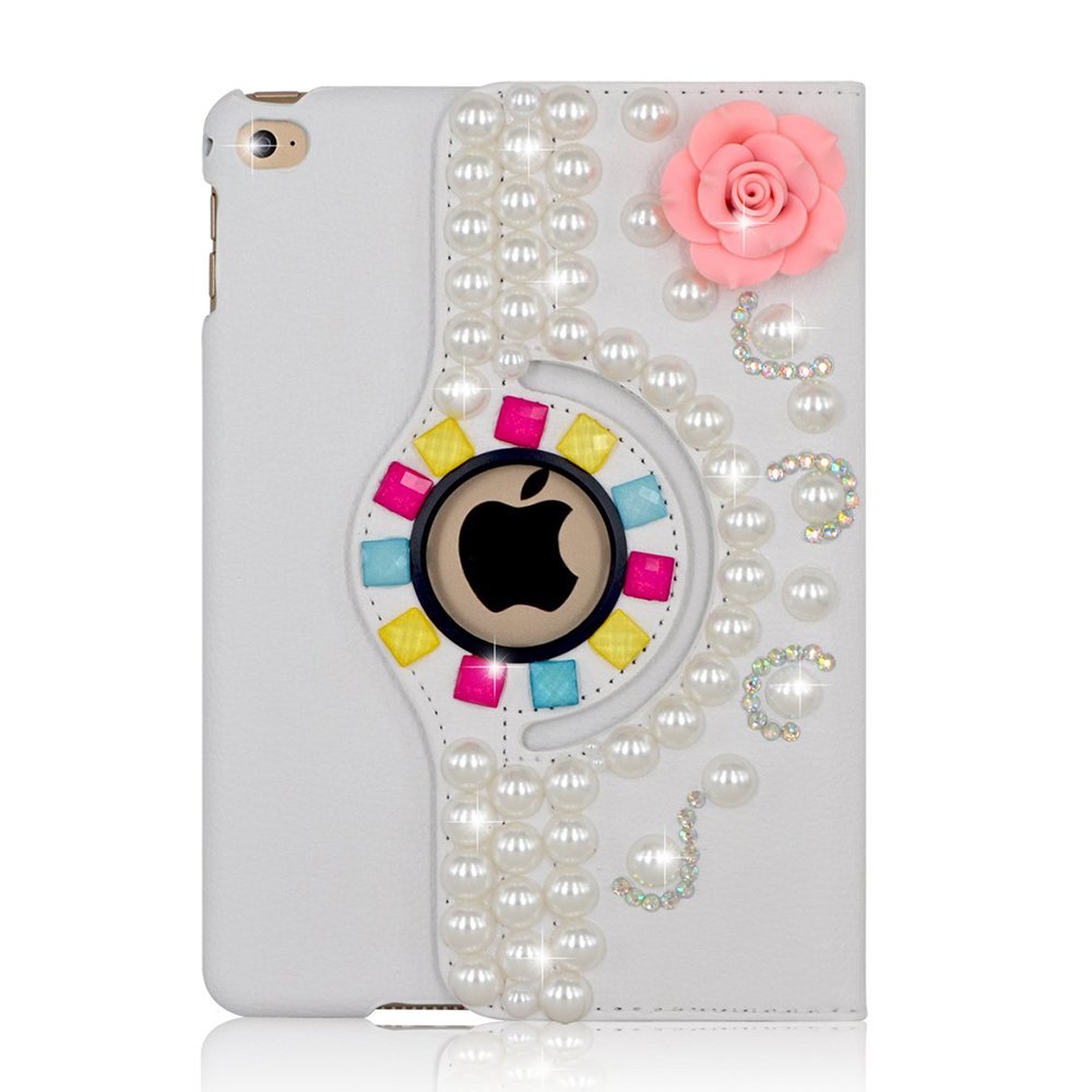 STENES Bling Crystal Rose 360 Rotating Stand Case with Smart Cover for iPad Mini 1/2/3 - Pink | Auto Sleep/Wake Feature | 3D Handmade Design | Perfect for Work, Travel & Home Use