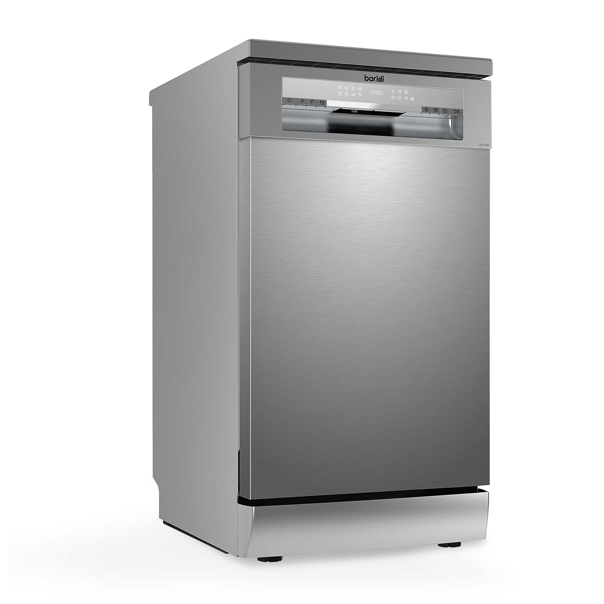 Baridi 45cm Slimline Freestanding Dishwasher - 10 Place Settings, 8 Wash Programs, Energy Efficient, Silver (DH166) - Perfect for Small Kitchens & Apartments