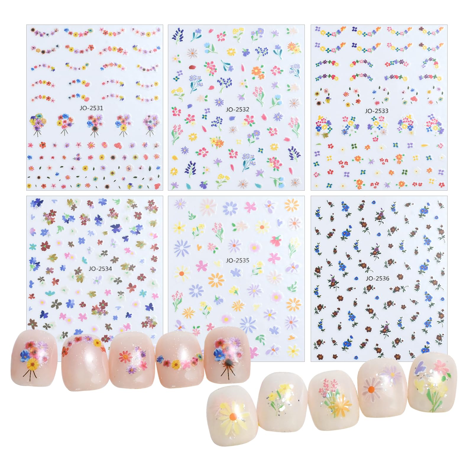 6 Sheets 3D Flower Nail Art Stickers, Self-Adhesive Floral Decals for DIY Nail Decoration - Perfect for Manicures, Pedicures, and Nail Art Designs