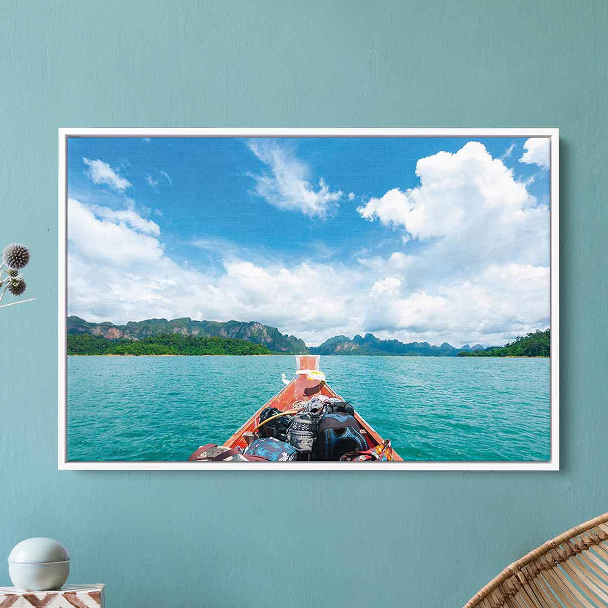 Blue Longtail Boat Wall Art Canvas Print - Tropical Coastal Decor for Living Room, Bedroom, or Office - 9279