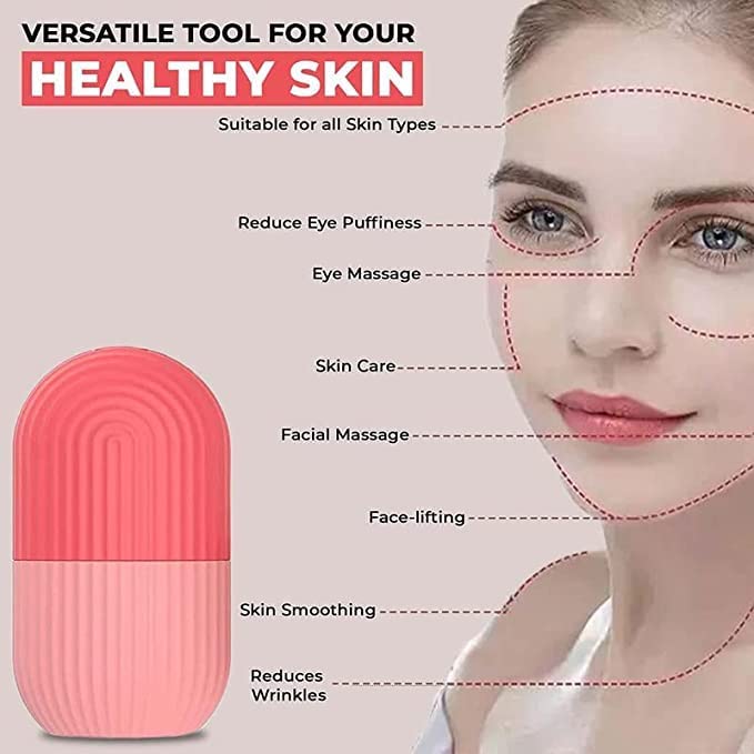 Facial Ice Roller for Skin Care - Reusable Face Massager to Enhance Glow, Shrink Pores & Tighten Skin | Cold Therapy for Puffiness, Acne & Rosacea Relief | Perfect for Morning Routine & Post-Workout Recovery (Pink)