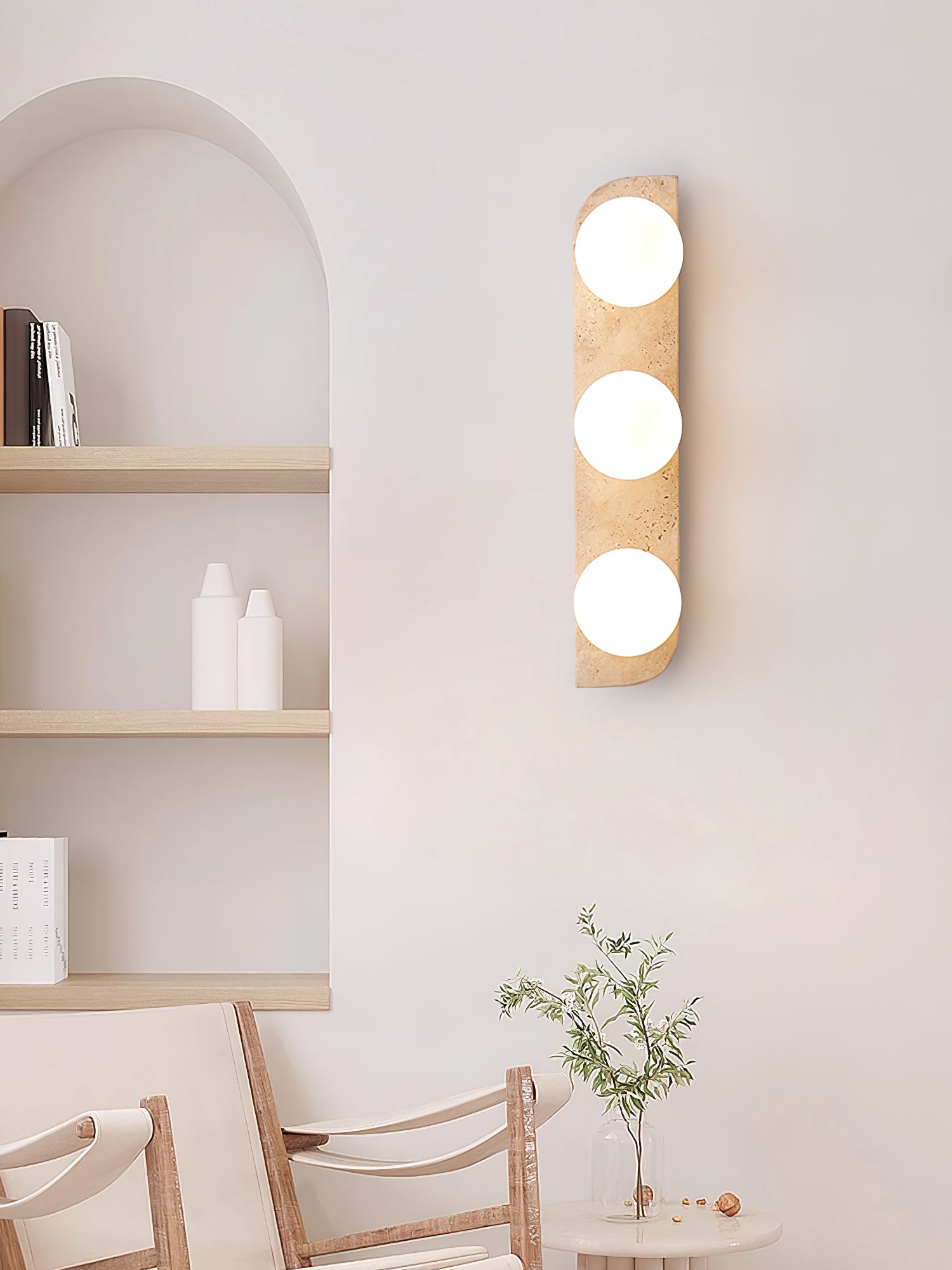 Elysian Travertine Plug-in Wall Sconce - Modern Plug in Wall Light Fixture for Bedroom, Living Room & Hallway Lighting Decor