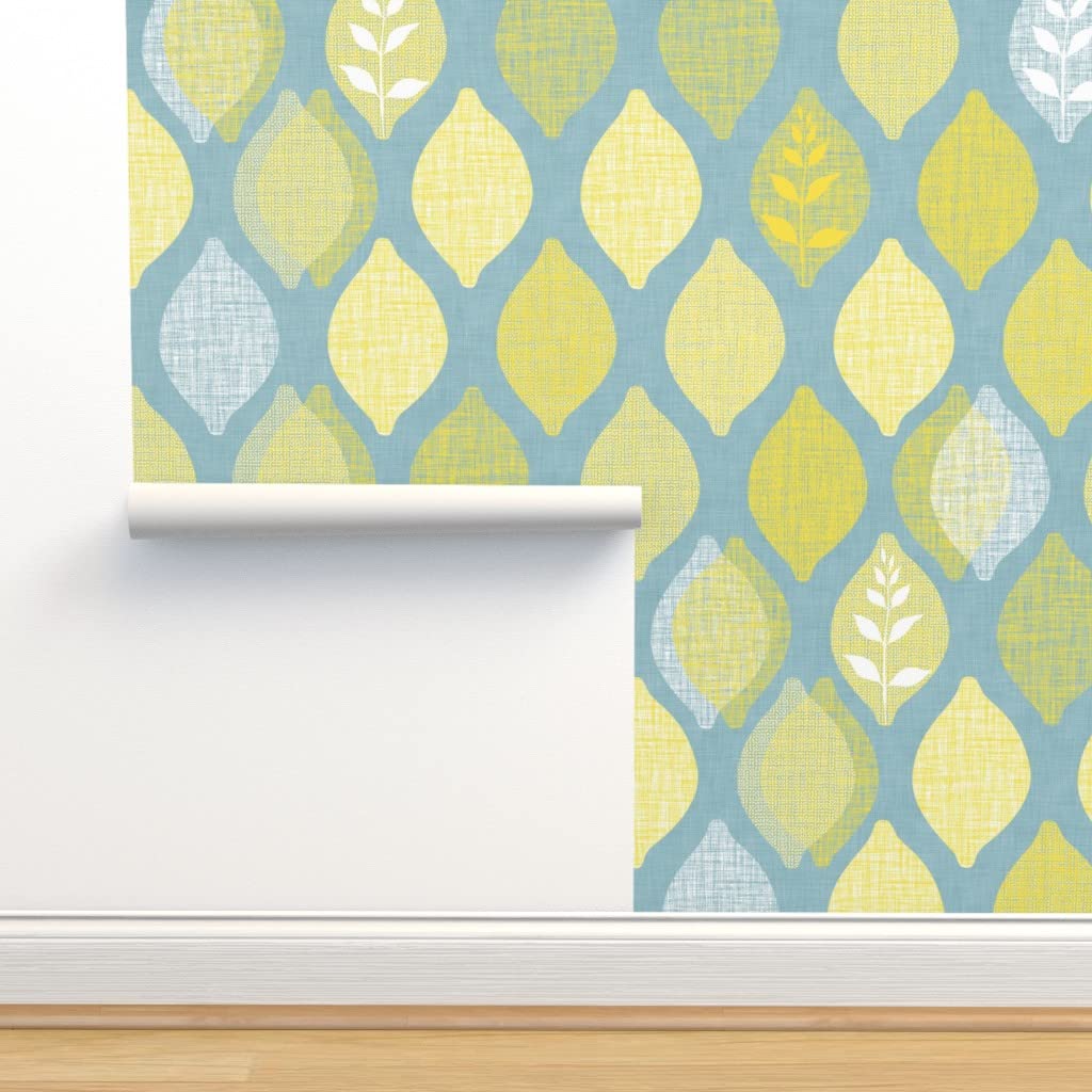 Peel & Stick Wallpaper 9ft x 2ft - Mid Century Lemons Fruit Trees Citrus Summer Lemonade Coastal Lemon Tree Design | Removable Custom Wallpaper by Spoonflower | Perfect for Kitchen, Bathroom, Nursery & Home Decor
