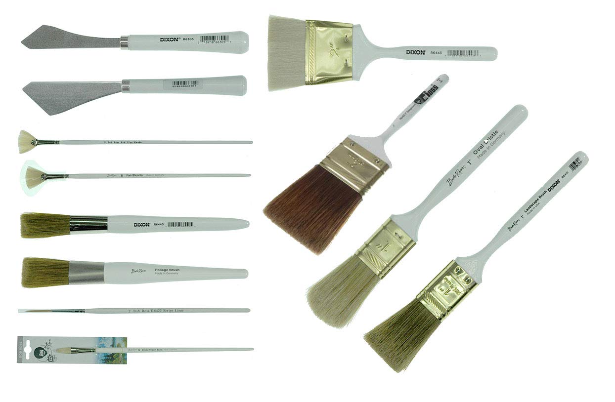 Bob Ross Landscape Brush Set - 12 Piece Oil Painting Brush Kit for Canvas & Acrylic Art | Professional Artist Tools for Beginners & Advanced Painters | Perfect for Nature Scenes & Happy Little Trees