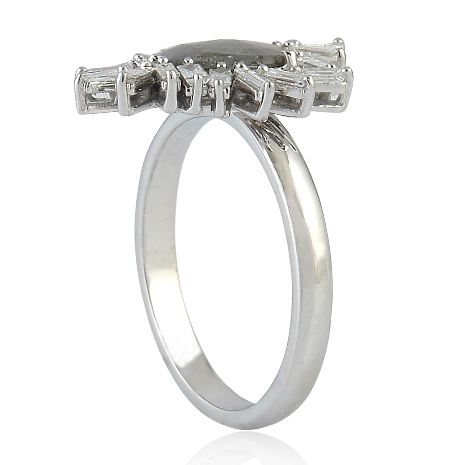 18K White Gold Prong Set Slice & Baguette Diamond Ring for Women - Elegant Wedding Band, Anniversary Gift, or Everyday Luxury Jewelry