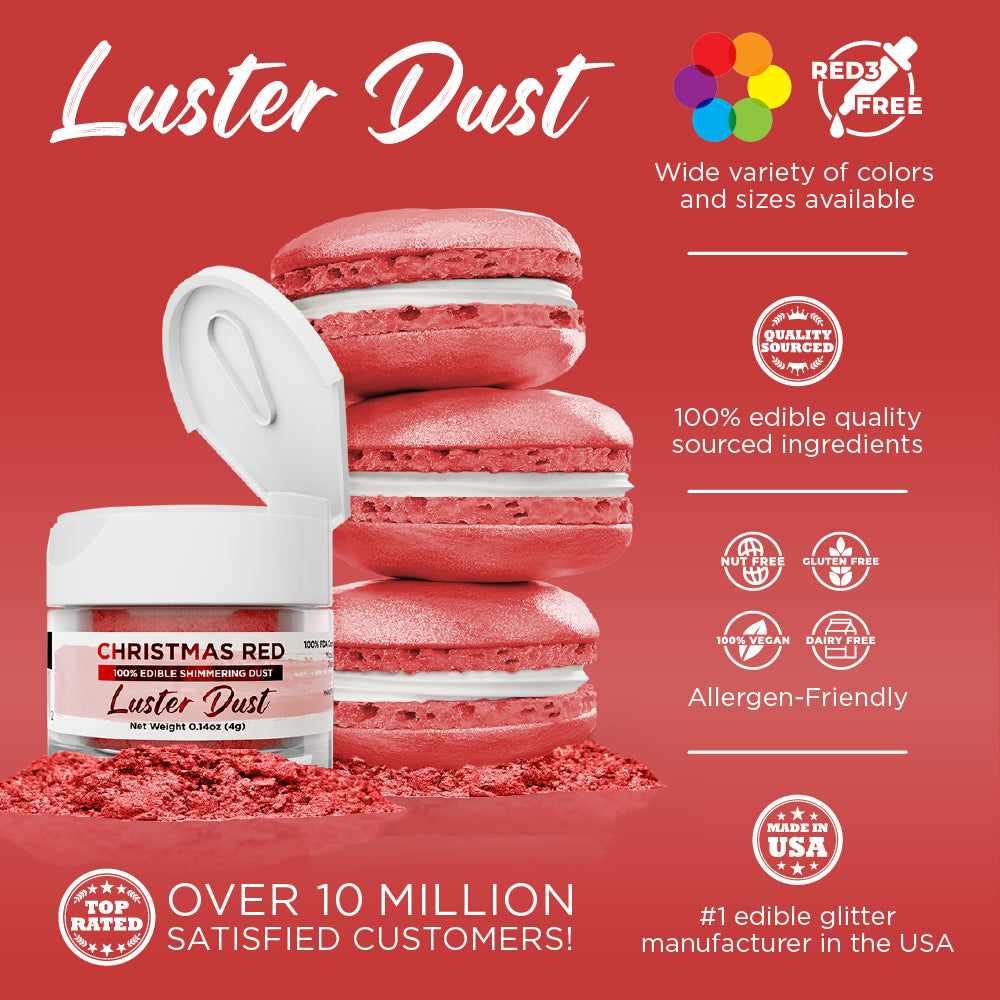 Premium Christmas Red Luster Dust for Baking & Cake Decorating - Edible Food Grade Glitter Powder - Perfect for Holiday Cookies, Cupcakes & Gingerbread Houses