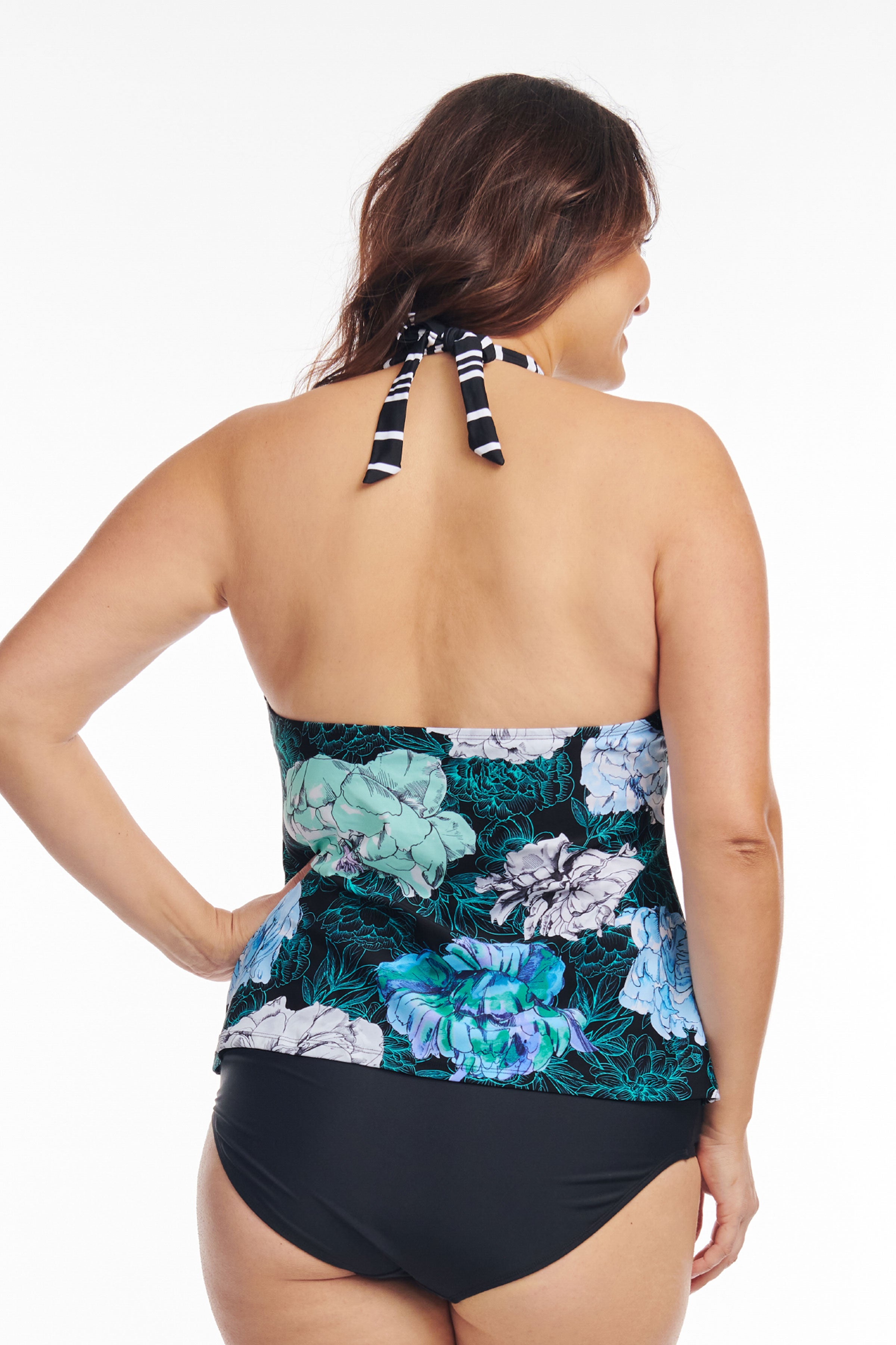 Plus Size Scallop Neckline Halter Tankini Top - Floral Swimwear for Women | Beach Vacation & Pool Party Outfit