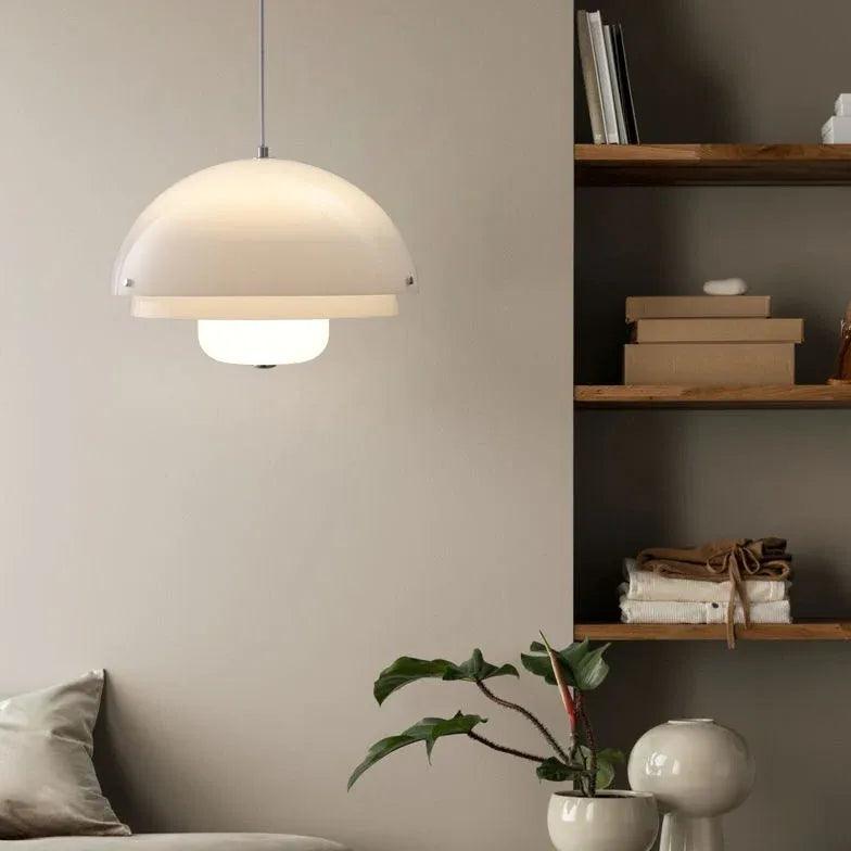 Modern White Glass Hemisphere Pendant Light for Living Room - Stylish Ceiling Lighting Fixture for Dining Room, Bedroom & Kitchen Decor