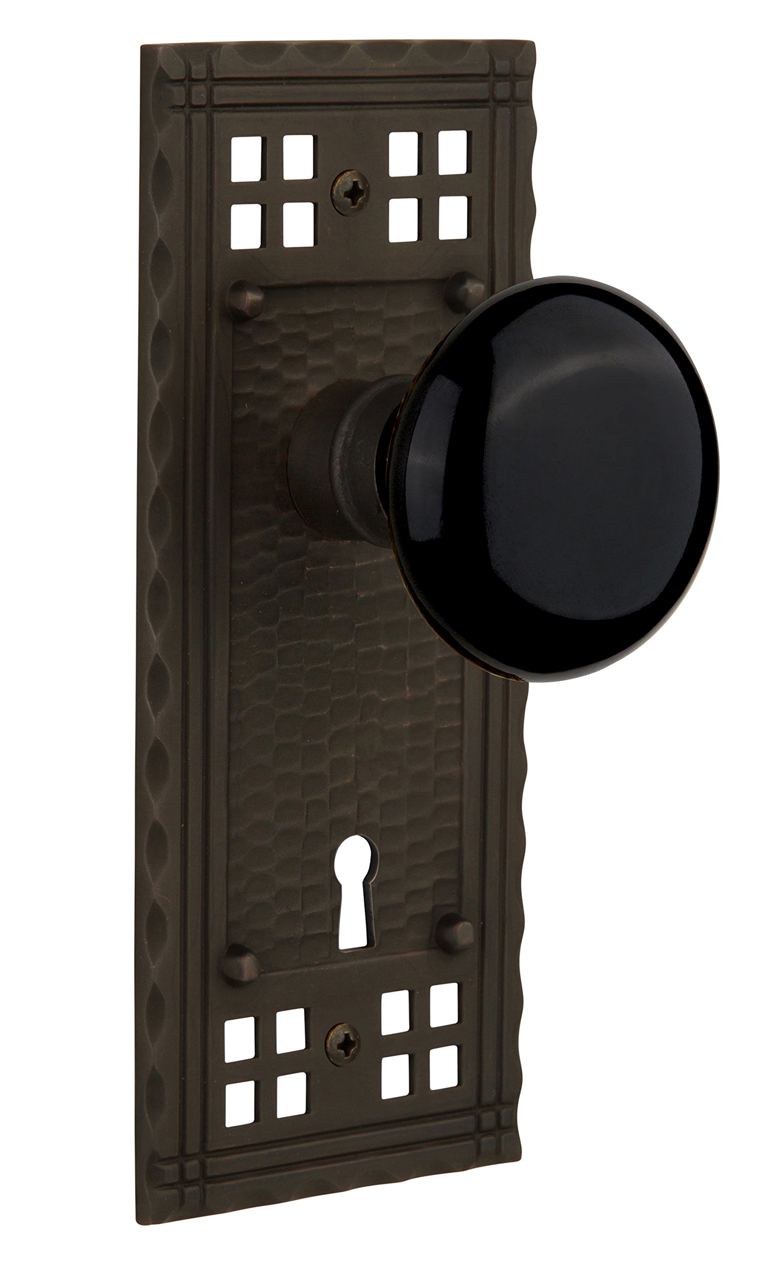 Vintage Double Dummy Oil-Rubbed Bronze Craftsman Plate with Black Porcelain Knob - Classic Door Hardware for Home Restoration & Interior Design Projects