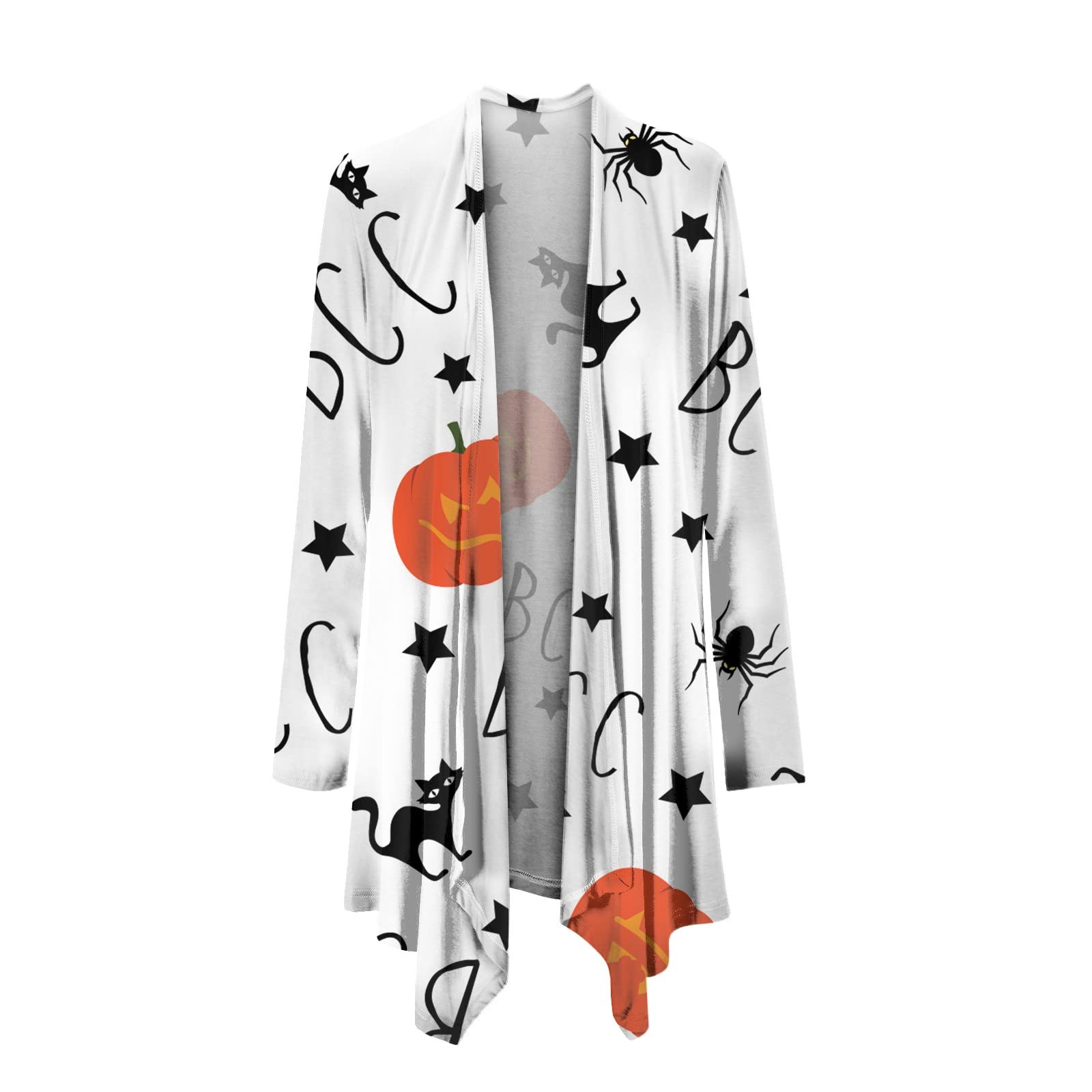 Women's Halloween Cardigan - Cat & Pumpkin Print Long Sleeve Open Front Sweater | Cozy Fall Outwear for Parties, Costumes & Casual Wear