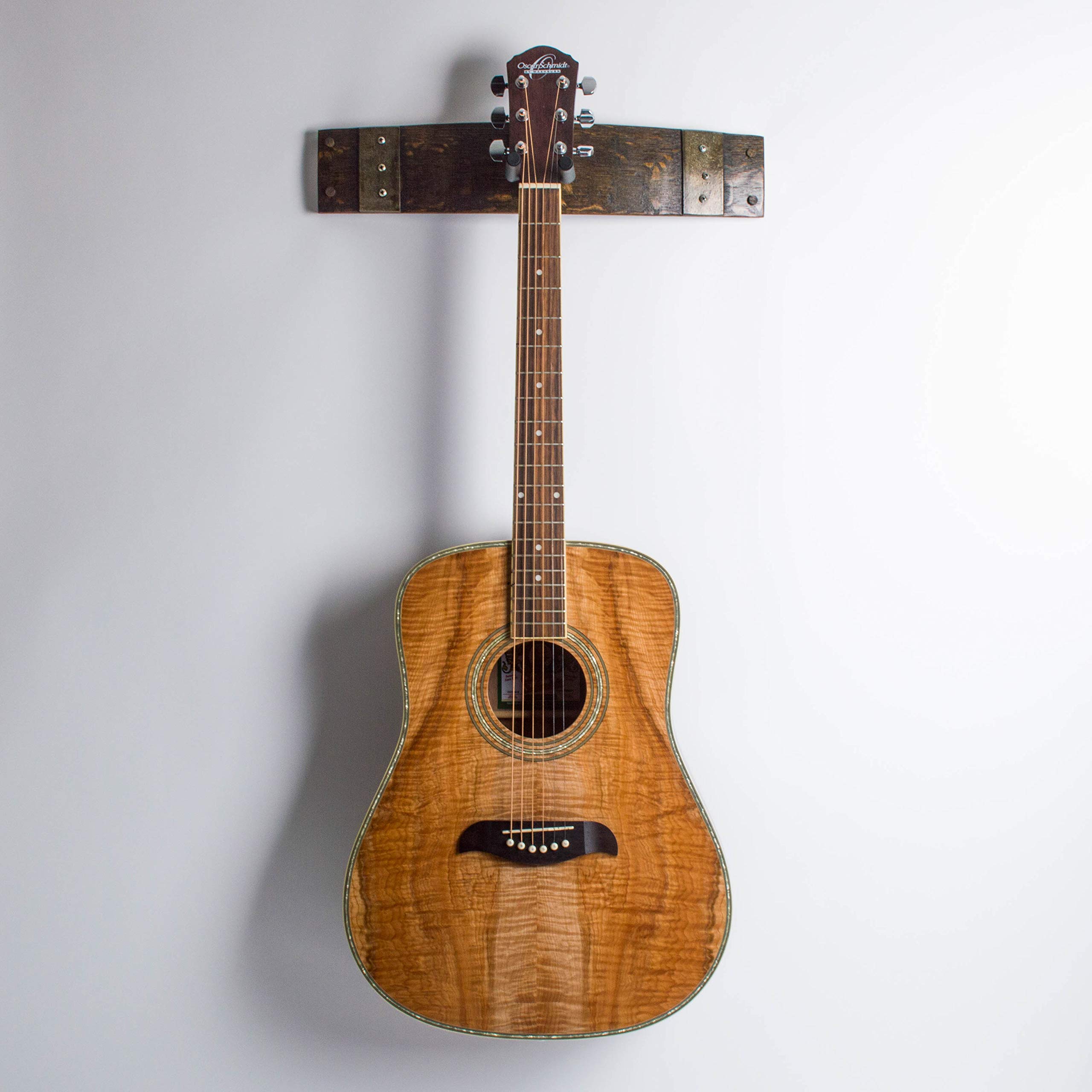 Dark Walnut Wine Barrel Guitar Rack - Handcrafted Wooden Guitar Stand for Acoustic & Electric Guitars - Perfect for Home, Studio & Bar Decor