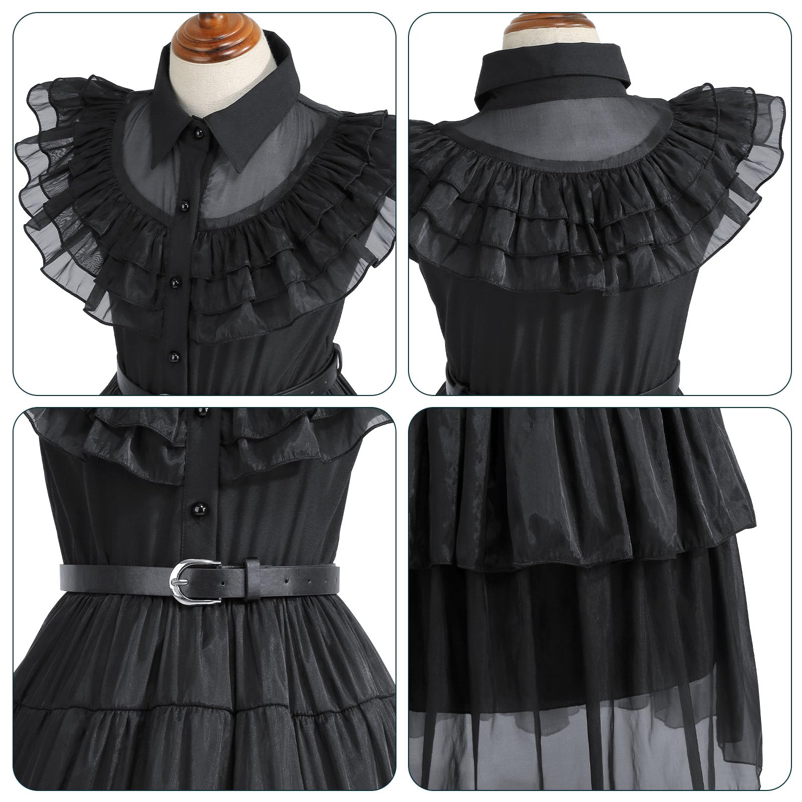 Black Princess Dress for Girls Kids Toddler - Elegant Halloween Costume Birthday Party Outfit - Perfect for Dress Up, Cosplay, and Special Occasions