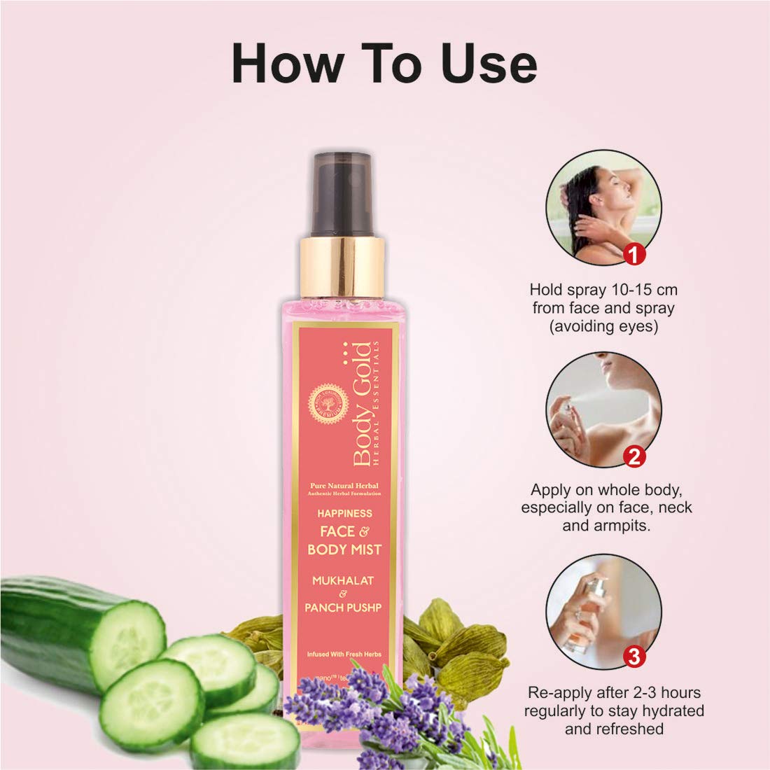 Body Gold Face & Body Mist - Mukhalat & Panch Pushp Infused with Fresh Herbs | Paraben & Sulfate Free | 200ml | Hydrating & Refreshing for Daily Use & Special Occasions