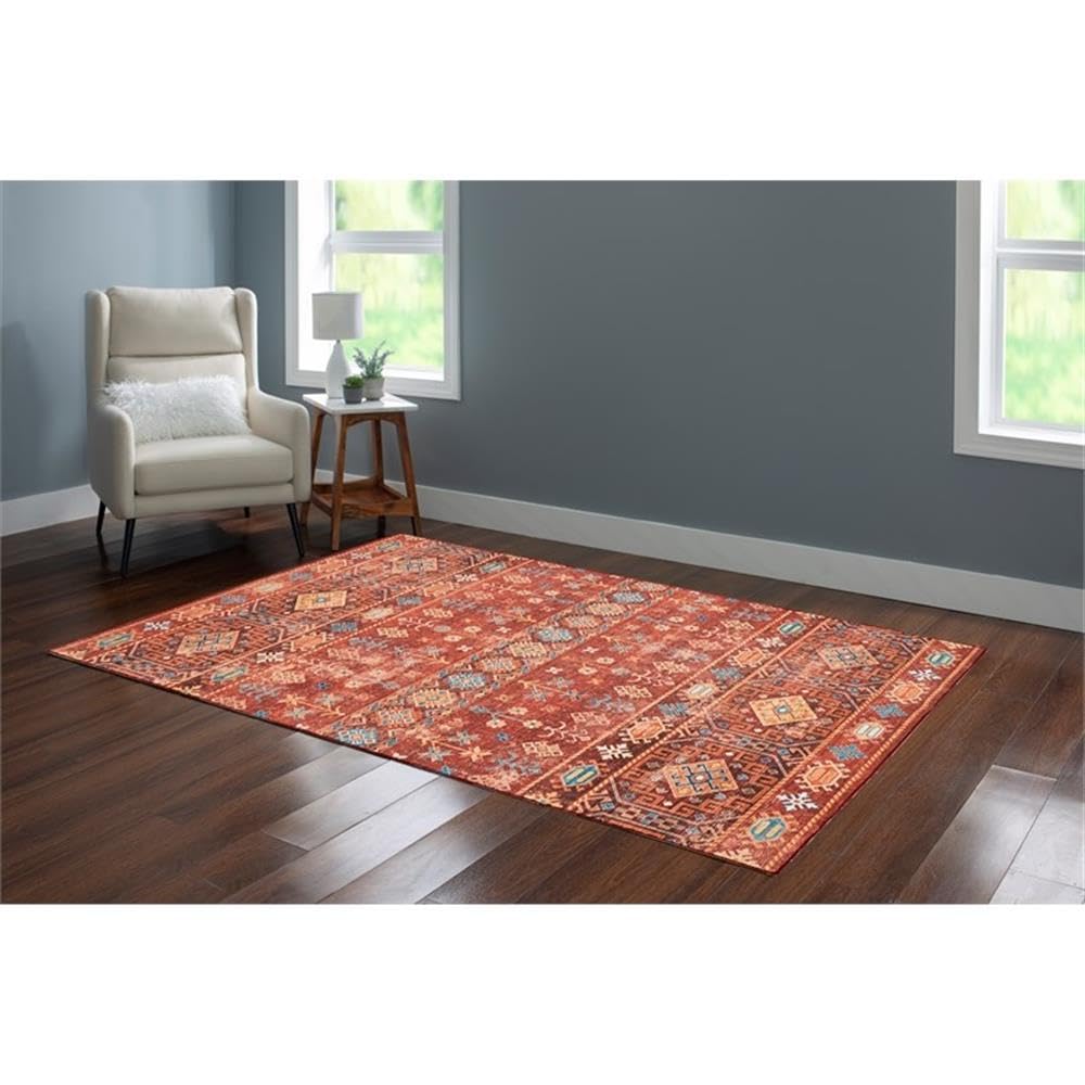 5'x7' Washable Polyester Transitional Area Rug in Red - Perfect for Living Room, Bedroom & Entryway Decor