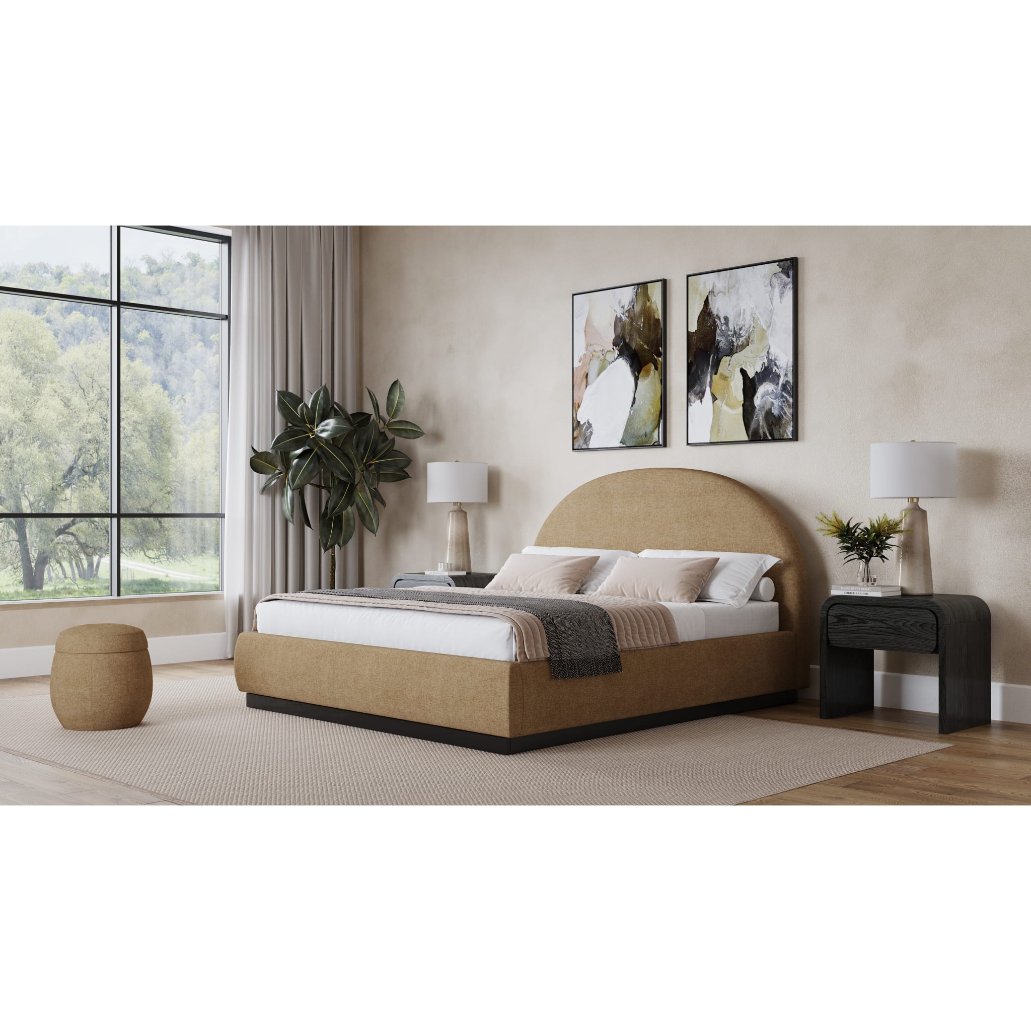 Flex Upholstered Ottoman in Porcini Chenille - Modern Footrest & Storage Bench for Living Room, Bedroom, or Nursery - Soft & Durable Home Decor Accent
