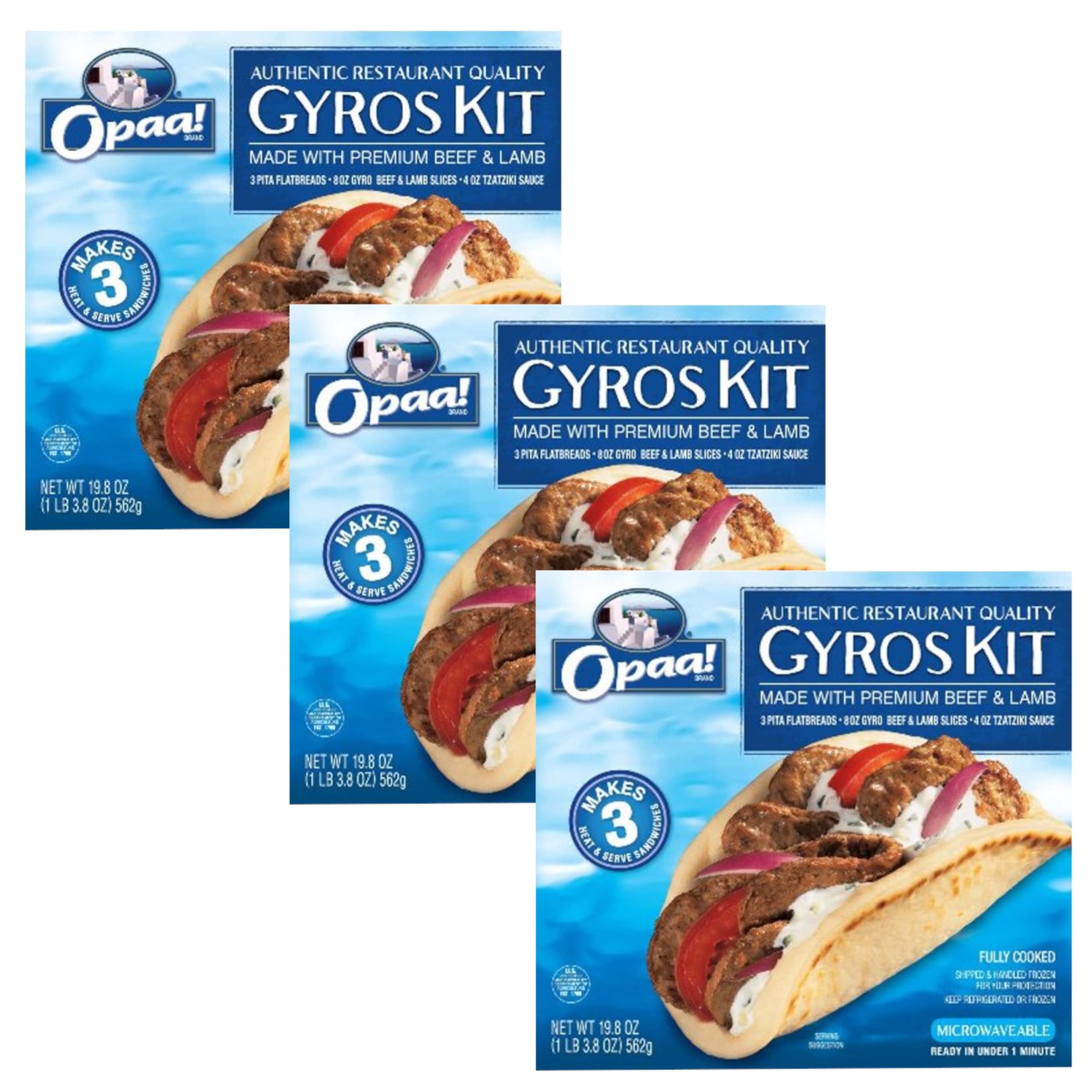 Authentic Restaurant Quality Gyros Kit - 3 Pack (19.8oz Each) with Pita Flatbread, Premium Beef & Lamb - Perfect for Greek Dinner Parties, Quick Meals & Family Gatherings