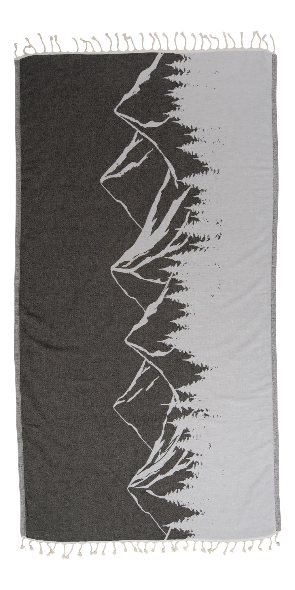 Premium 100% Organic Turkish Cotton Beach Towel – Lightweight, Quick-Dry & Sand-Free – Reversible Peshtemal for Pool, Gym, Travel & Hammam – Mountain Landscape Design – Plus Size (Black) – Perfect for Beach Days, Yoga & Spa Relaxation