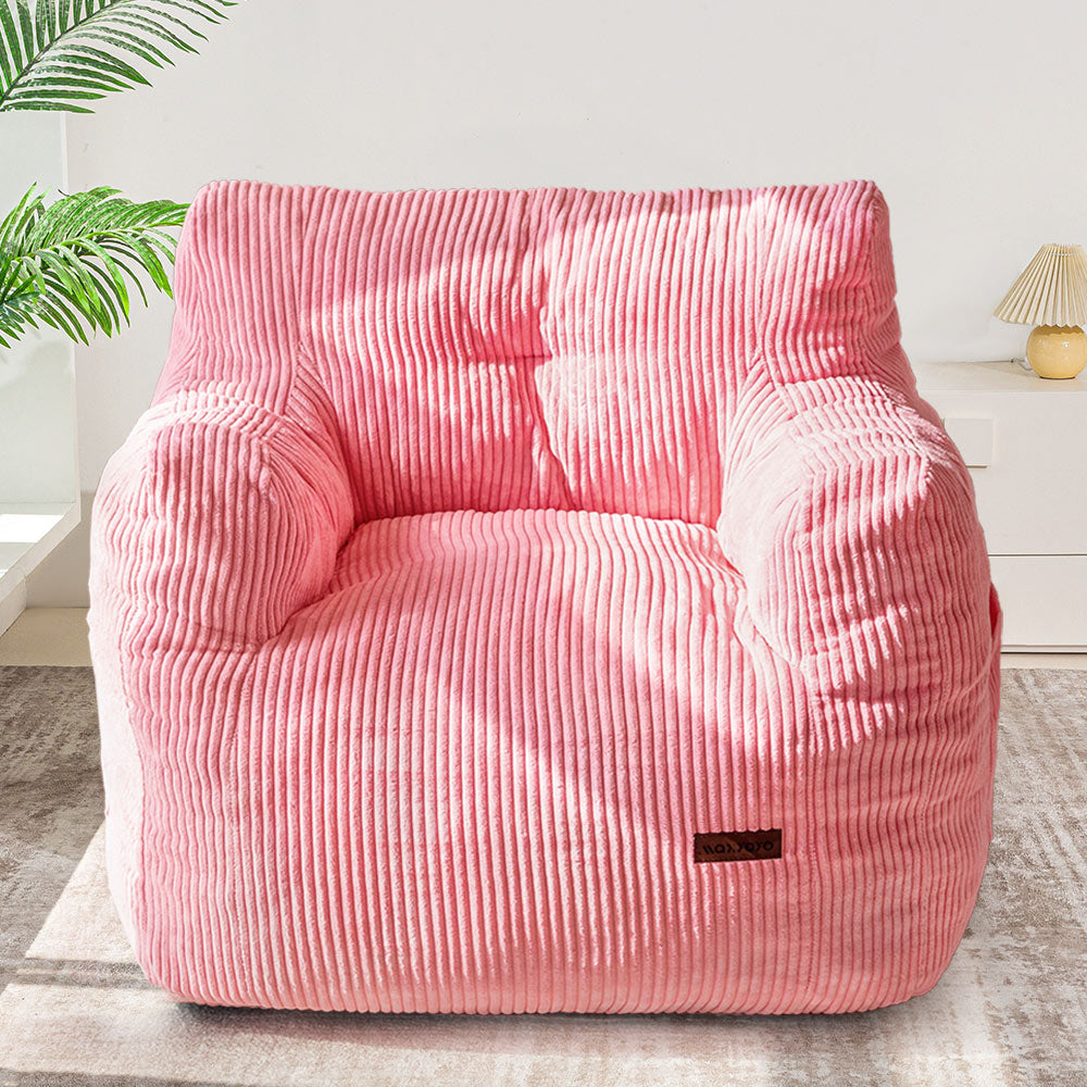MAXYOYO Tufted Corduroy Bean Bag Chair for Adults & Teens - Pink Comfortable Lazy Sofa with Filler - Perfect for Living Room, Bedroom, Dorm or Game Room Relaxation