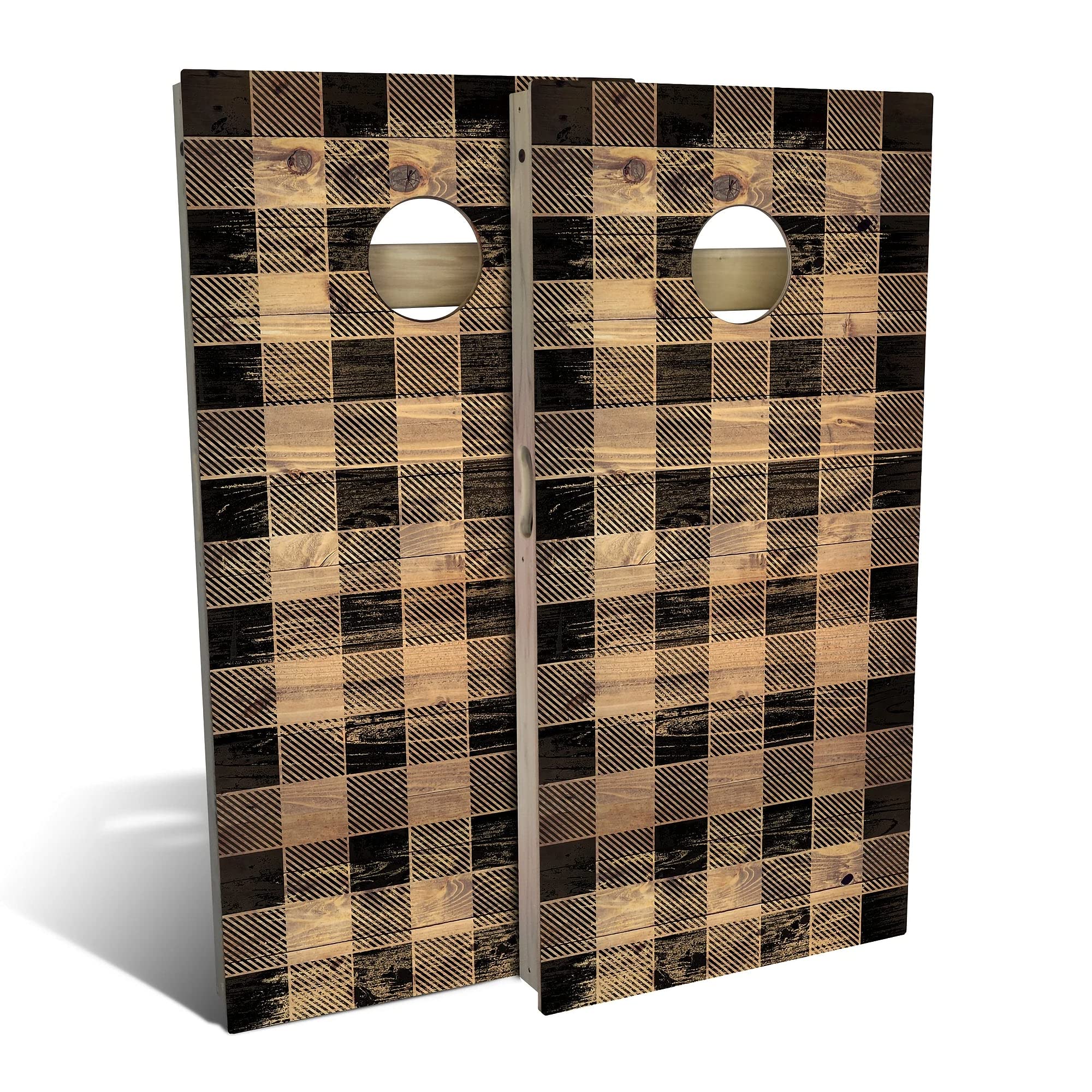 Skip's Garage Country Living Black Checkered Cornhole Board Set - Regulation Size Outdoor Game with 2 Boards & 8 Bean Bags - Perfect for Backyard Parties, Tailgating, and Family Gatherings