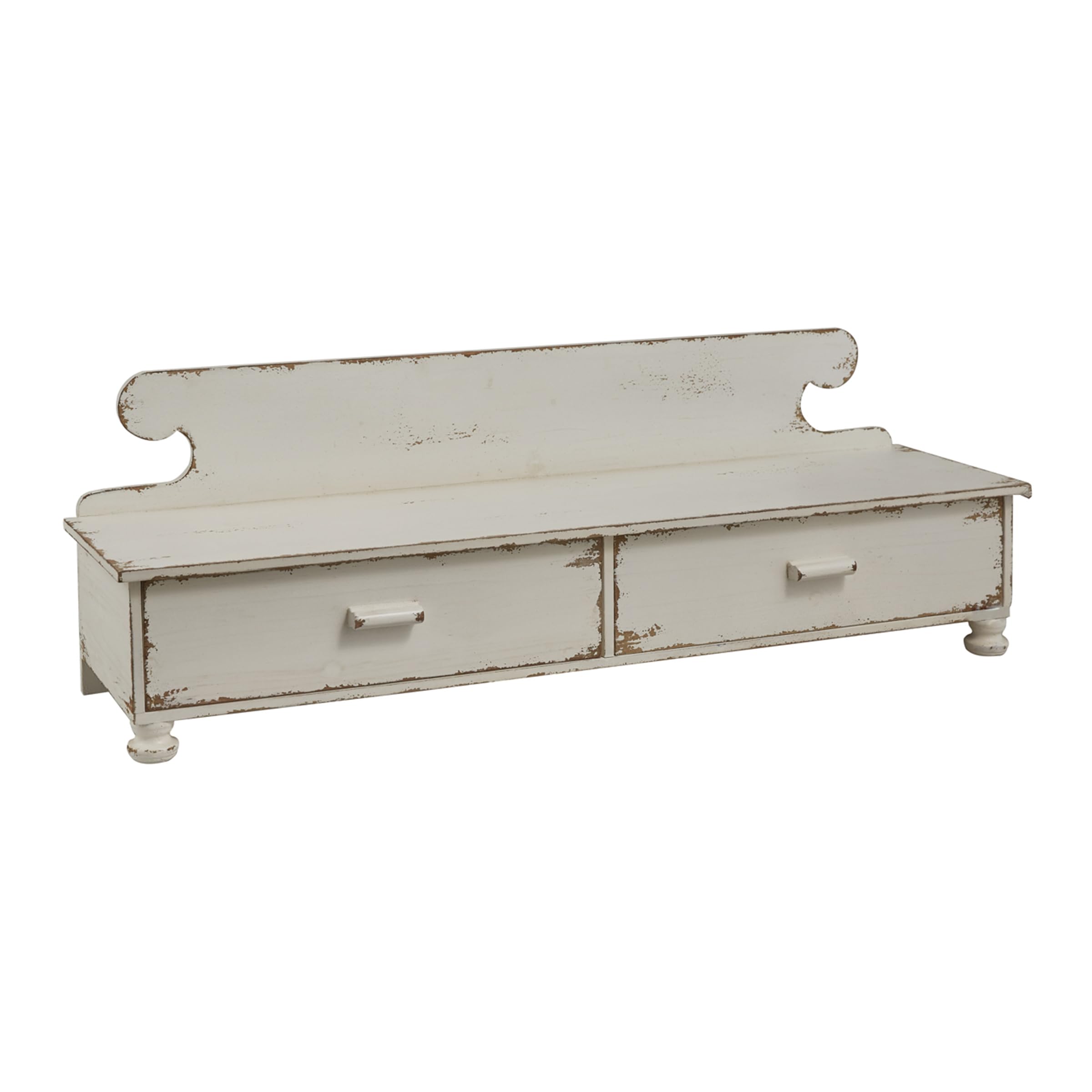 Vintage Distressed White Wooden Counter Shelf - Farmhouse Kitchen Decor for Coffee Bars, Bathroom Storage & Rustic Home Organization