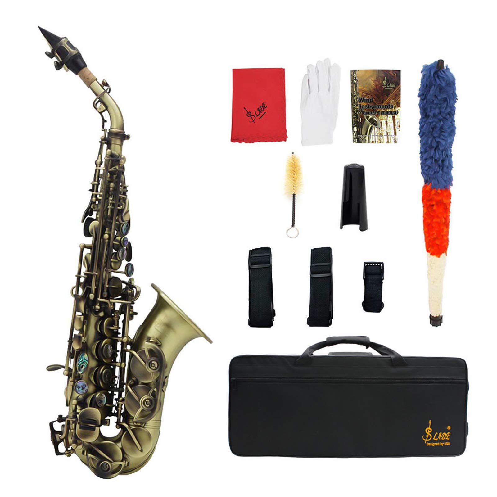 Vintage Style Bb Soprano Saxophone - Brass Woodwind Instrument with Carry Case, Gloves, Cleaning Cloth, Brush & Sax Strap - Perfect for Beginners, Jazz Bands & Live Performances