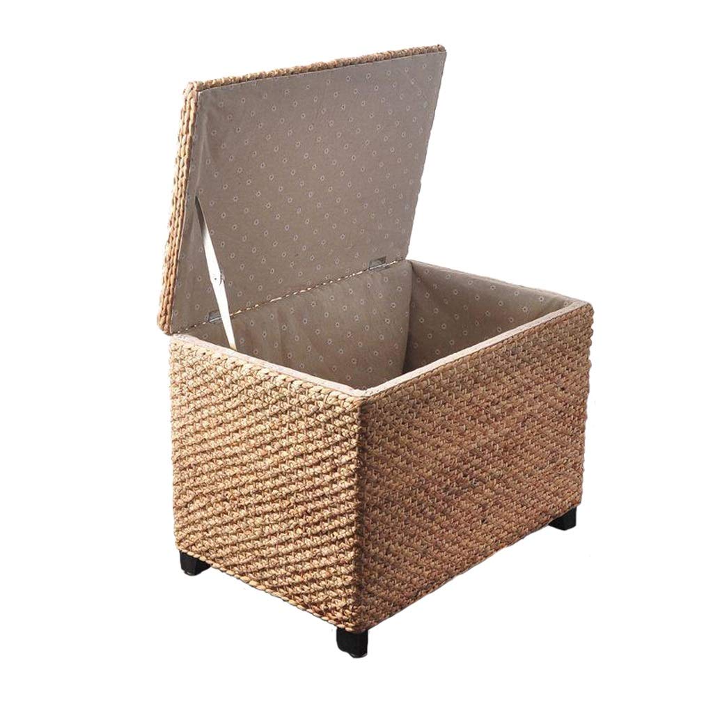 DELICATEWNN Natural Wicker Rattan Bench - Square Low Stool with Straw Seat - Rustic Pier, Porch & Garden Furniture - Perfect for Entryway, Bedroom, Patio & Outdoor Decor