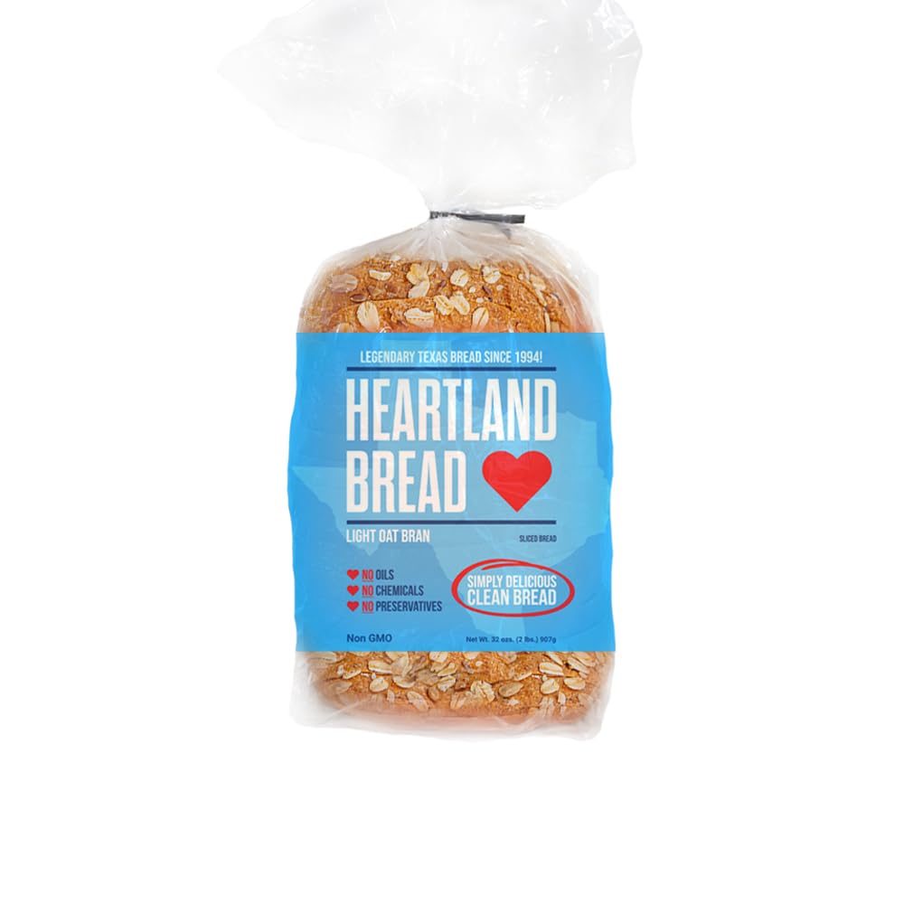Organic Lite Oat Bran Bread Sliced - Heartland Bread | No Fats, Oils, Chemicals or Preservatives | 100% Natural Homemade Taste | 32oz Loaf | Perfect for Healthy Breakfast, Sandwiches & Low-Carb Diets