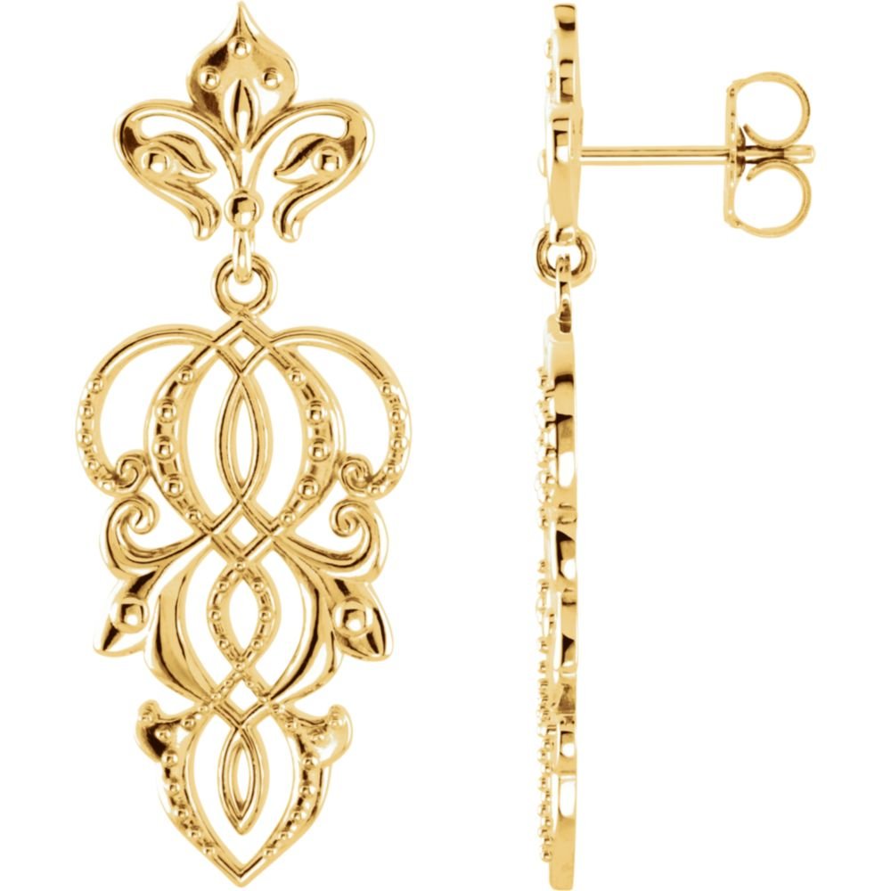 14K Yellow Gold Dangle Earrings for Women - 34.50X13.25mm Polished Fashion Jewelry Pair - Perfect for Parties, Weddings & Evening Events