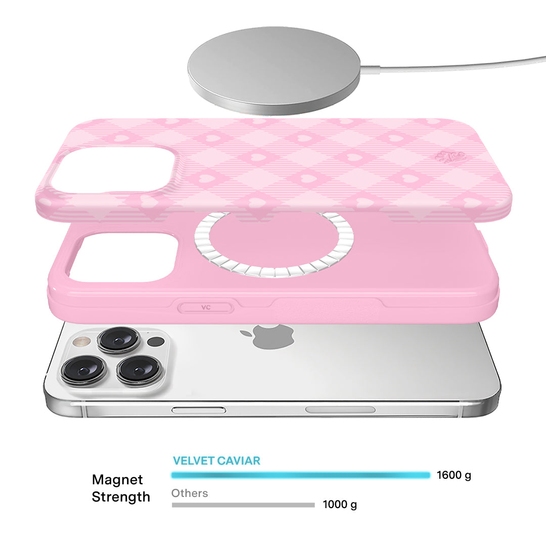 Pink Gingham iPhone Case for iPhone 13/14/15 - Cute Floral Pattern Protective Phone Cover - Perfect for Women, Girls, Teens - Great for Everyday Use, Work, School & Travel