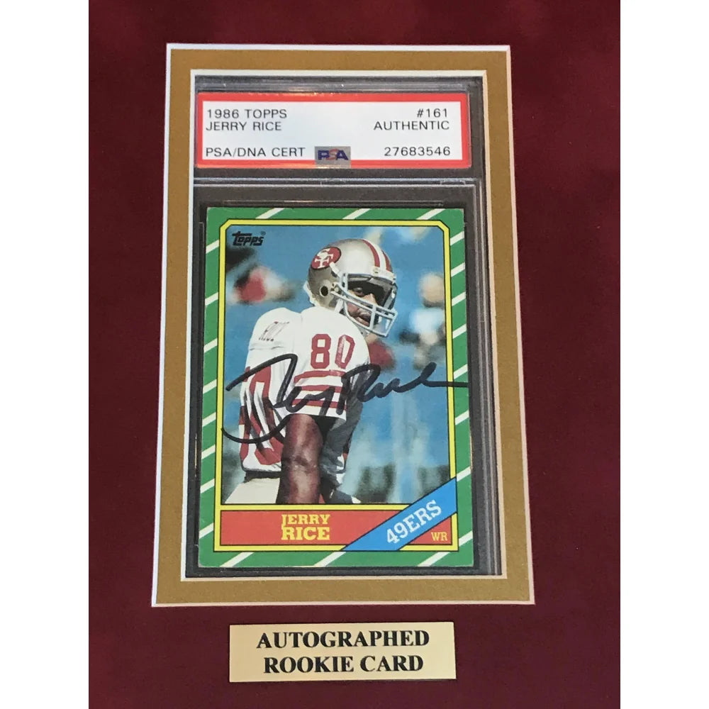 Jerry Rice Autographed Rookie Card Framed Memorabilia with COA & PSA Certification - Perfect for 49ers Fans, Sports Collectors, and Man Cave Decor