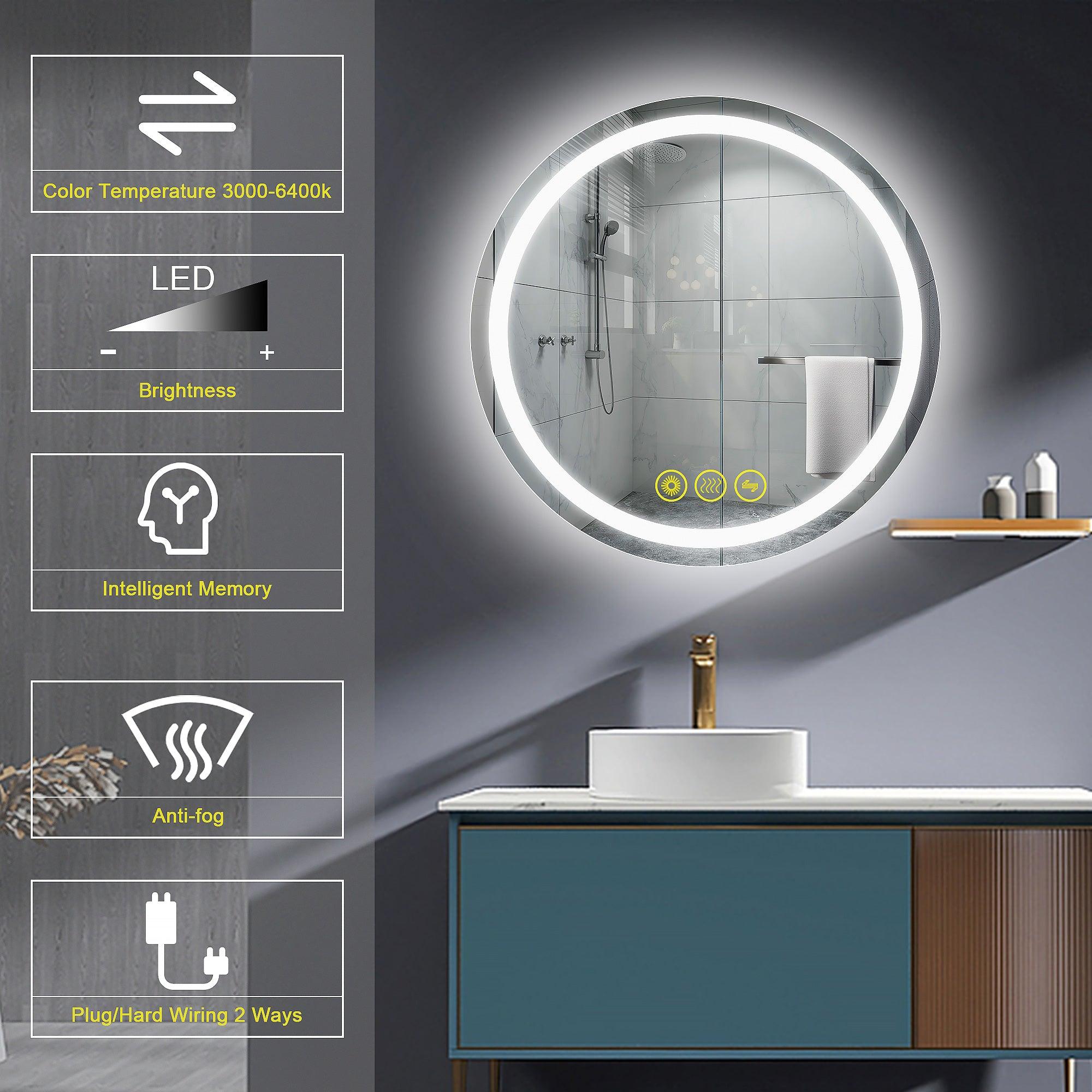 SmartShine Modern LED Dimmable Round Anti-Fog Bathroom Mirror with Backlit - Perfect for Vanity, Makeup, Shaving & Home Decor