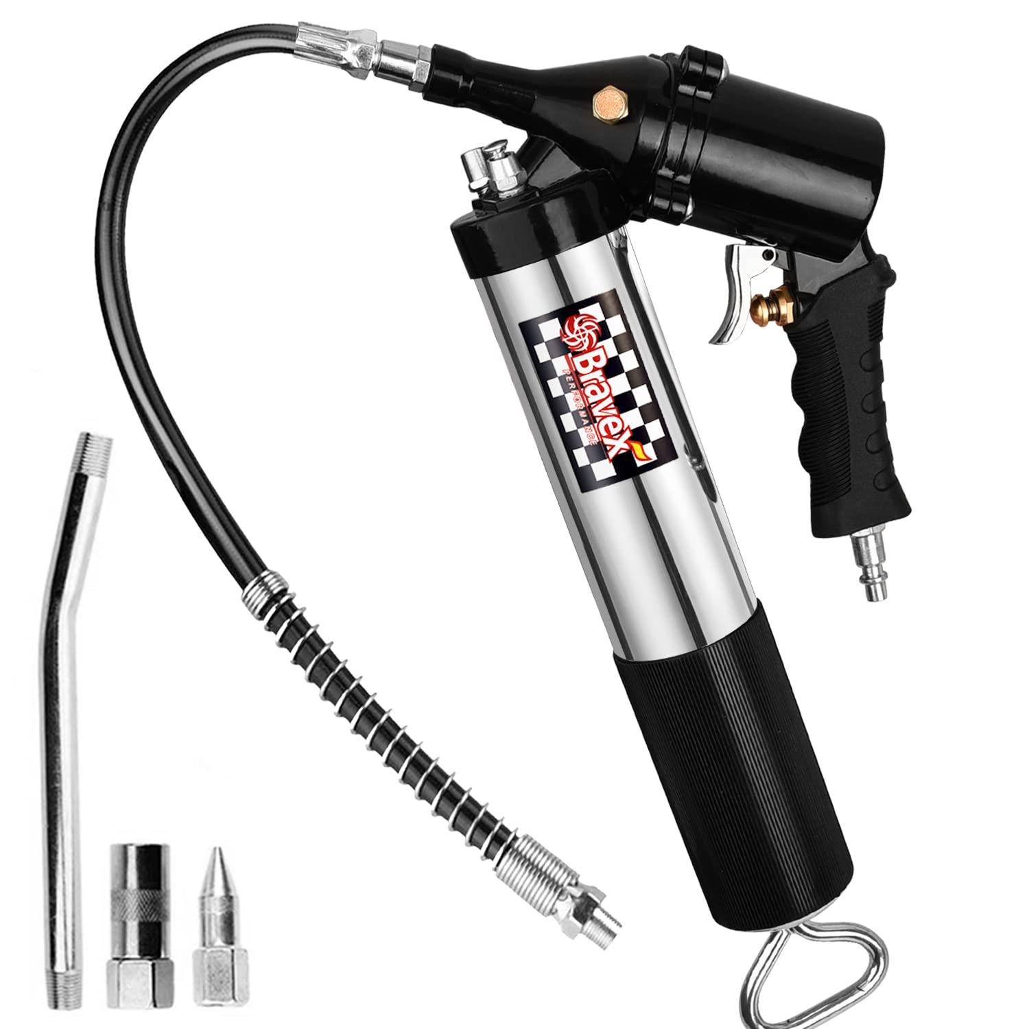 Bravex Professional Pneumatic Automatic Grease Gun - Heavy Duty 6000 PSI Air Compressor Grease Gun with 18