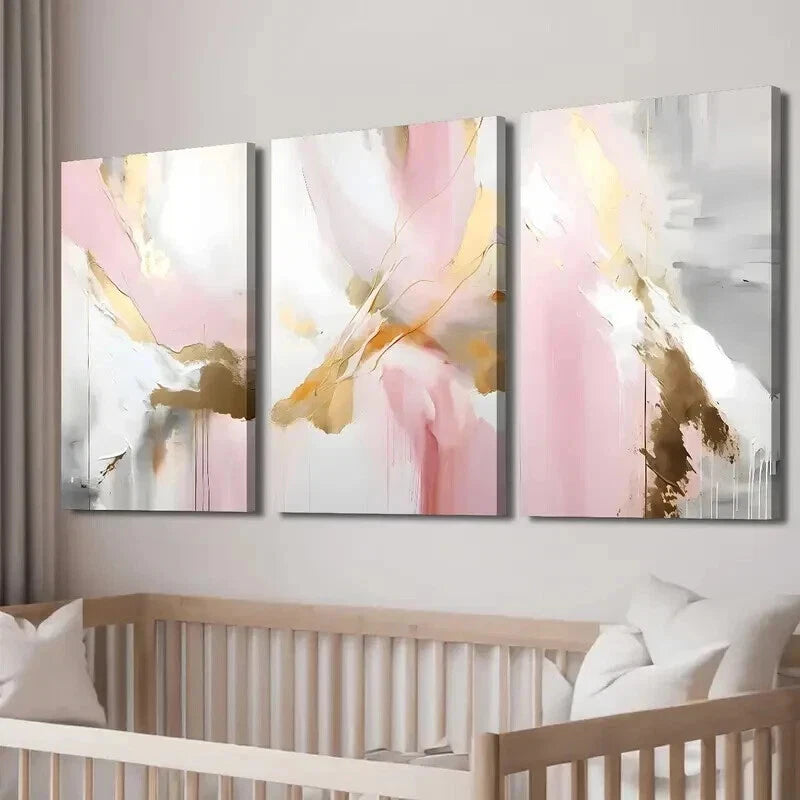 3-Piece Abstract Blush Pink and Gold Wall Art Set - 60x90cm Framed Canvas Prints - High Quality Australian Made - Ready to Hang - Perfect for Living Room, Bedroom & Office Decor