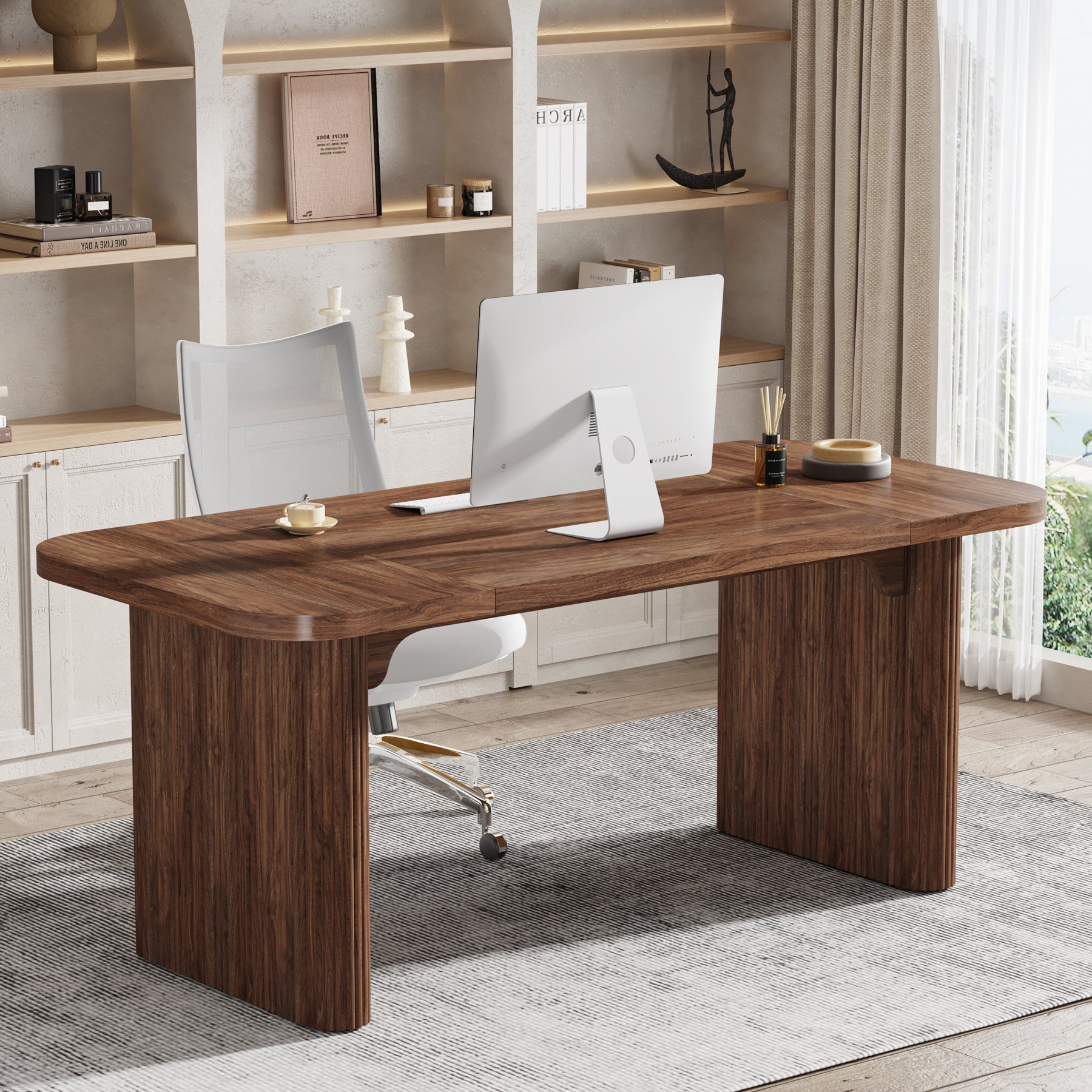 62.2 Inch Solid Wood Executive Desk - Modern Rectangular Office Desk for Computer Work & Writing | Perfect for Home Office, Study Room & Workspace