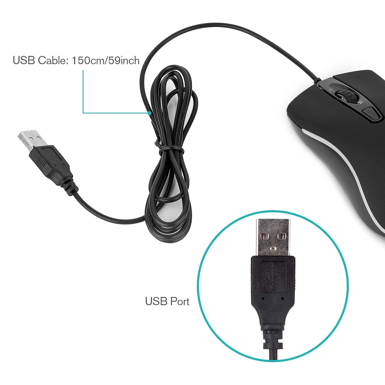 Rii RM105 RGB Wired Mouse - Ergonomic USB Optical Mouse for PC, Laptop & Chromebook - Gaming & Office Use