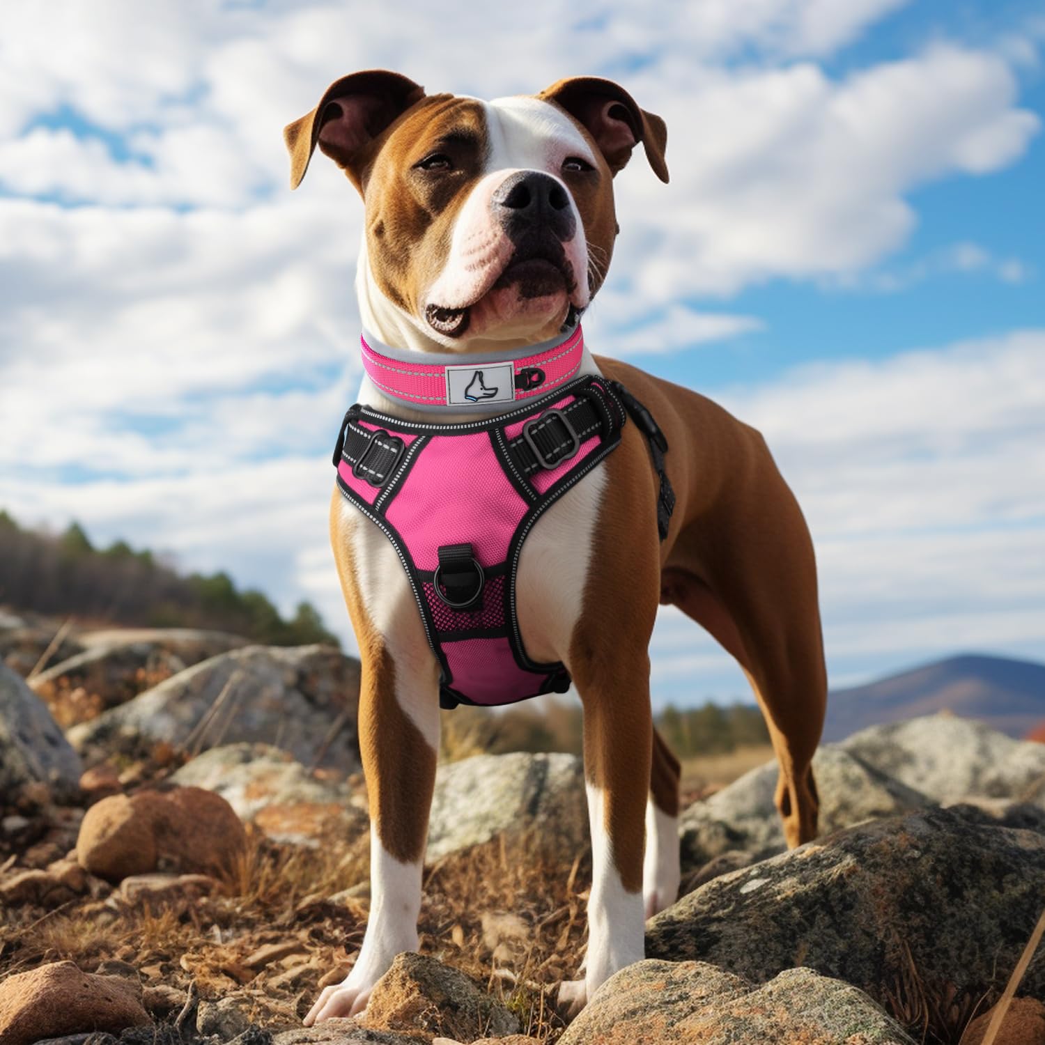 Joytale Adjustable Neoprene Padded Dog Collar for Medium Dogs - Reflective Heavy Duty Pet Collar with Durable Metal Buckle - Hot Pink Size M - Perfect for Walking, Training & Outdoor Adventures