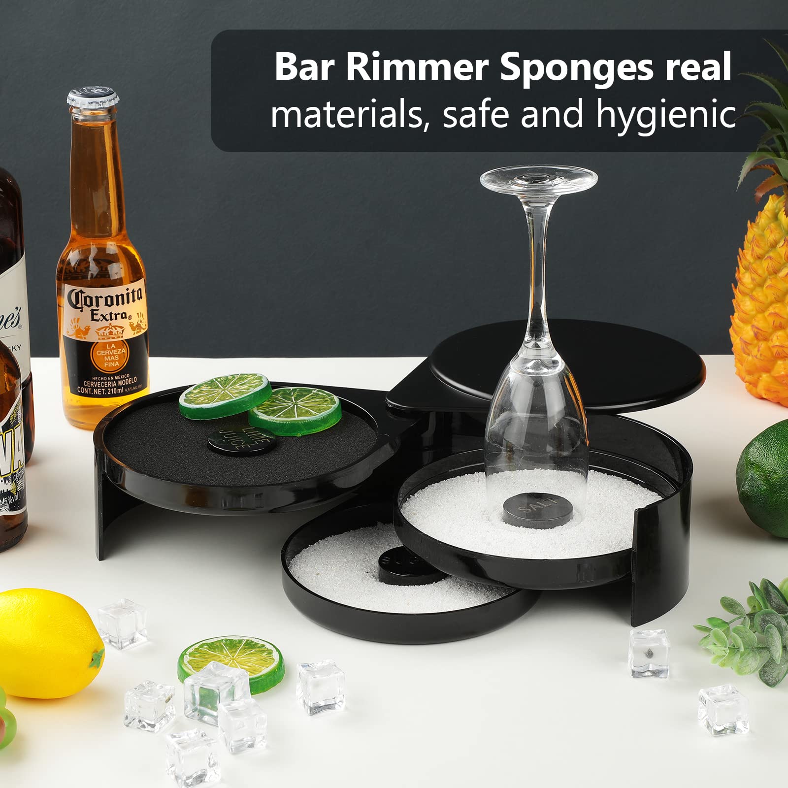 **Premium Bar Rimmer Sponges - 16-Pack Black Replacement Sponges for Margarita, Cocktail & Salt Rimmed Glasses - Perfect for Lime Juice & Professional Bartending**    *(Ideal for Home Bars, Parties, Restaurants & Mixology Enthusiasts)*