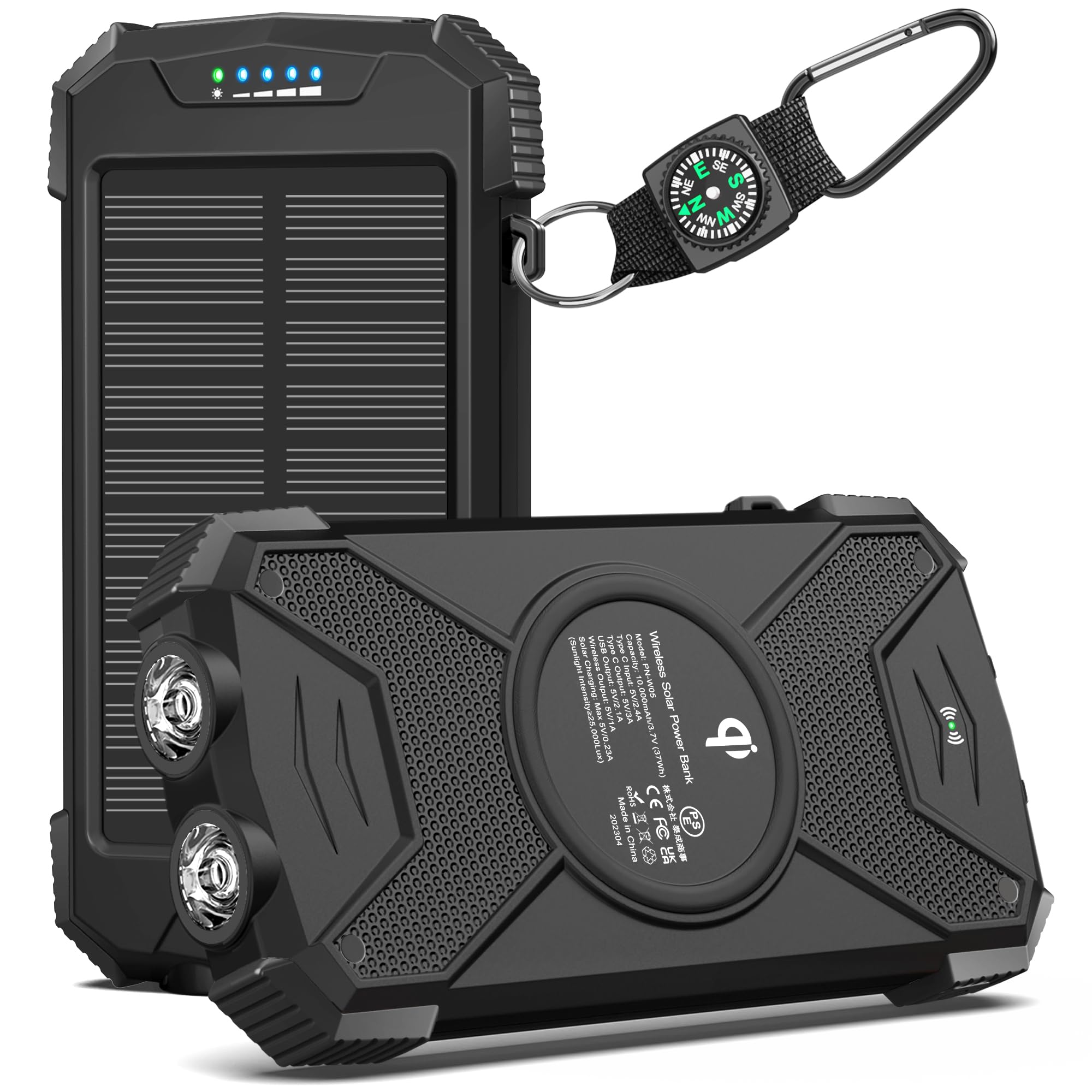 BLAVOR 10000mAh Solar Power Bank with Fast Qi Wireless Charging | Portable Solar Charger for Phones & Tablets | USB Rechargeable | Perfect for Hiking, Camping & Outdoor Adventures