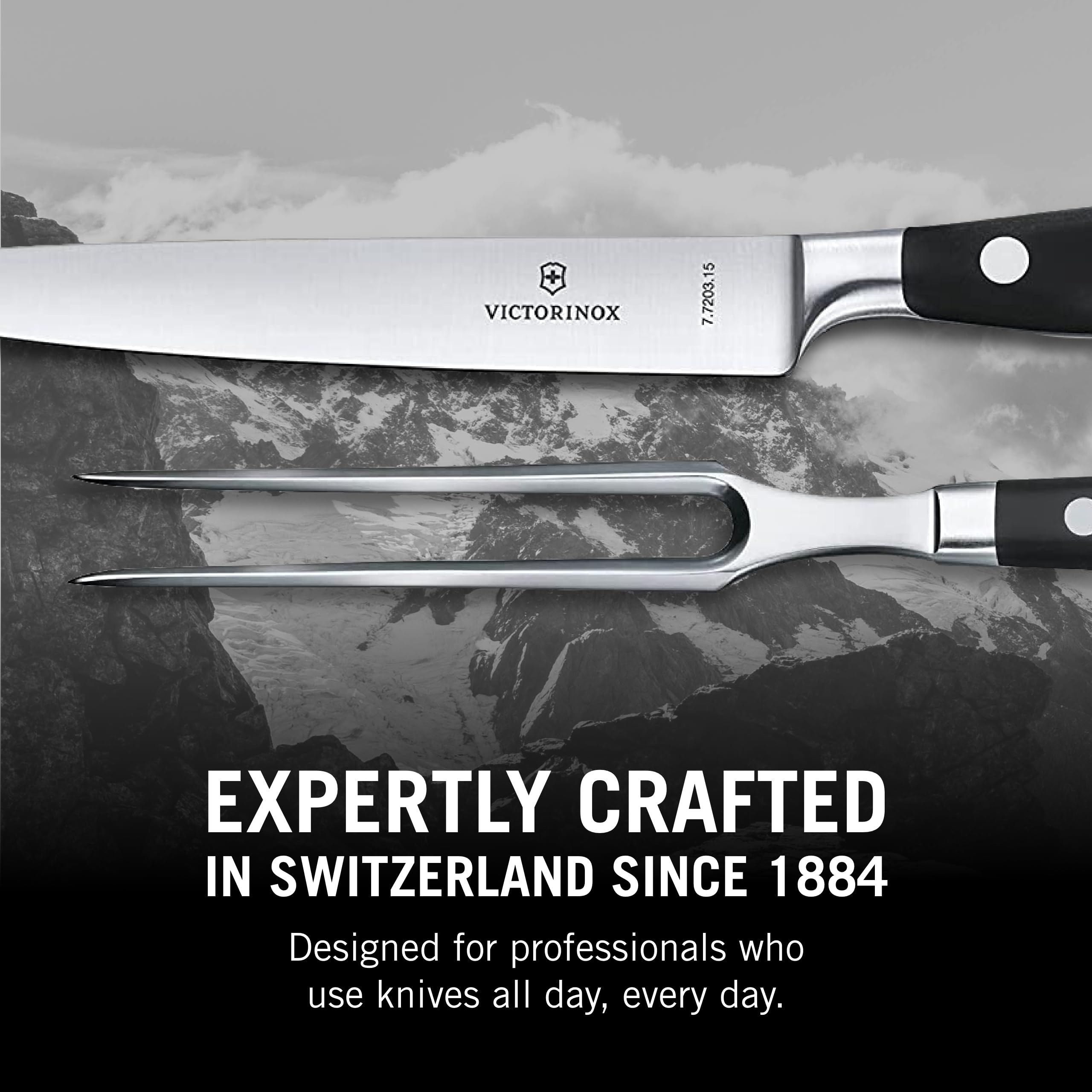 Victorinox Grand Maitre Carving Set - 2-Piece Premium Kitchen Knife Set with Chef Knife & Carving Fork - High-Quality Stainless Steel Kitchen Utensils for Slicing Meat, Roasts & Holiday Meals - Perfect for Home Chefs & Professional Cooking
