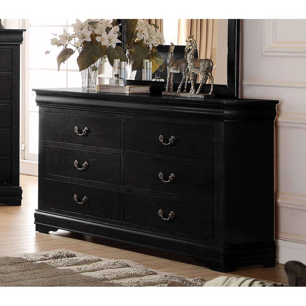 Black 6-Drawer Wooden Dresser Cabinet - Bedroom Wardrobe Organizer with Storage Drawers for Clothes, Accessories & More - Perfect for Bedroom, Hallway, Entrance or Closet (57
